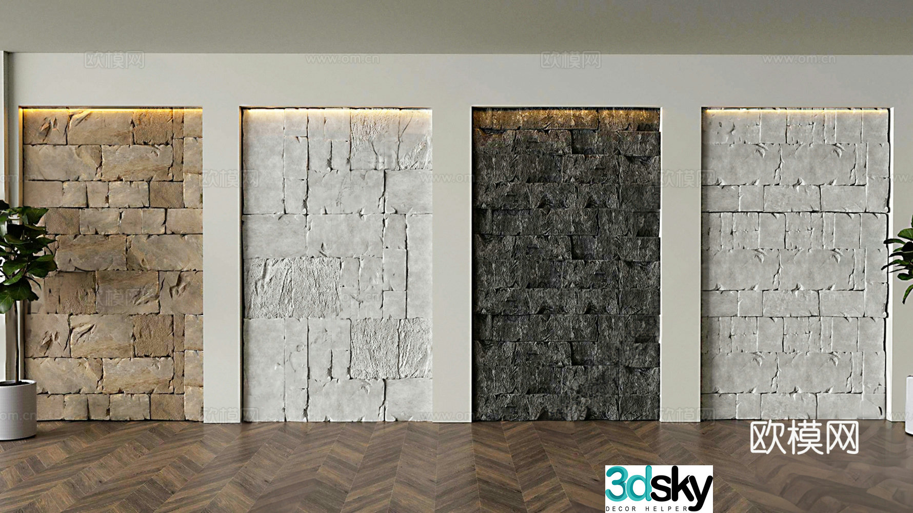 Modern background wall wool background wall stone background wall marble art wall 3d model