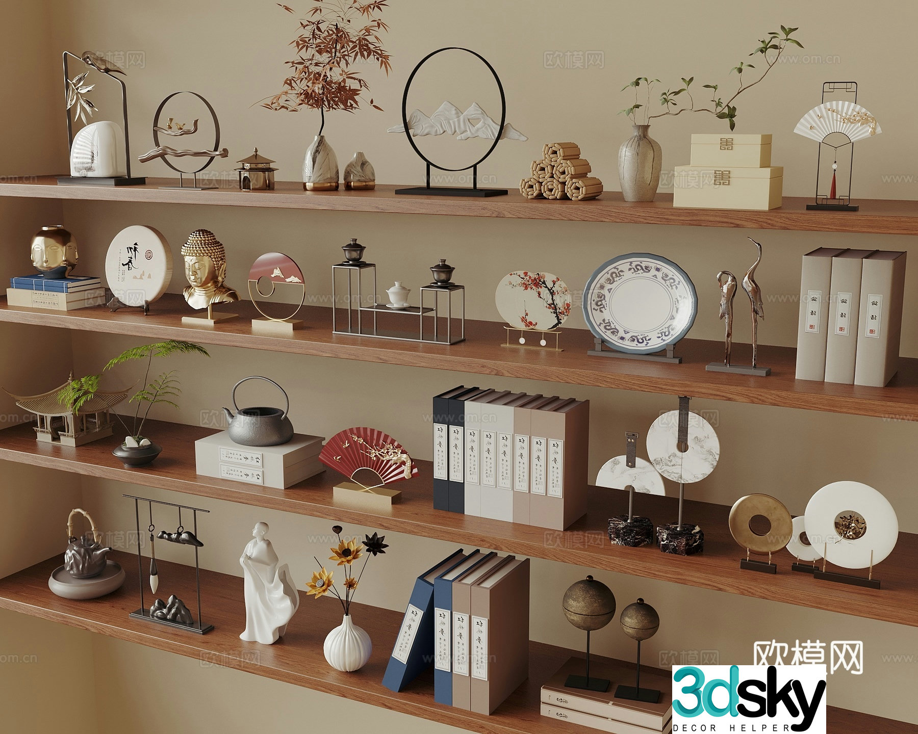 New Chinese style decoration ornaments vase and flower art entrance ornaments books sideboard ornaments 3D model