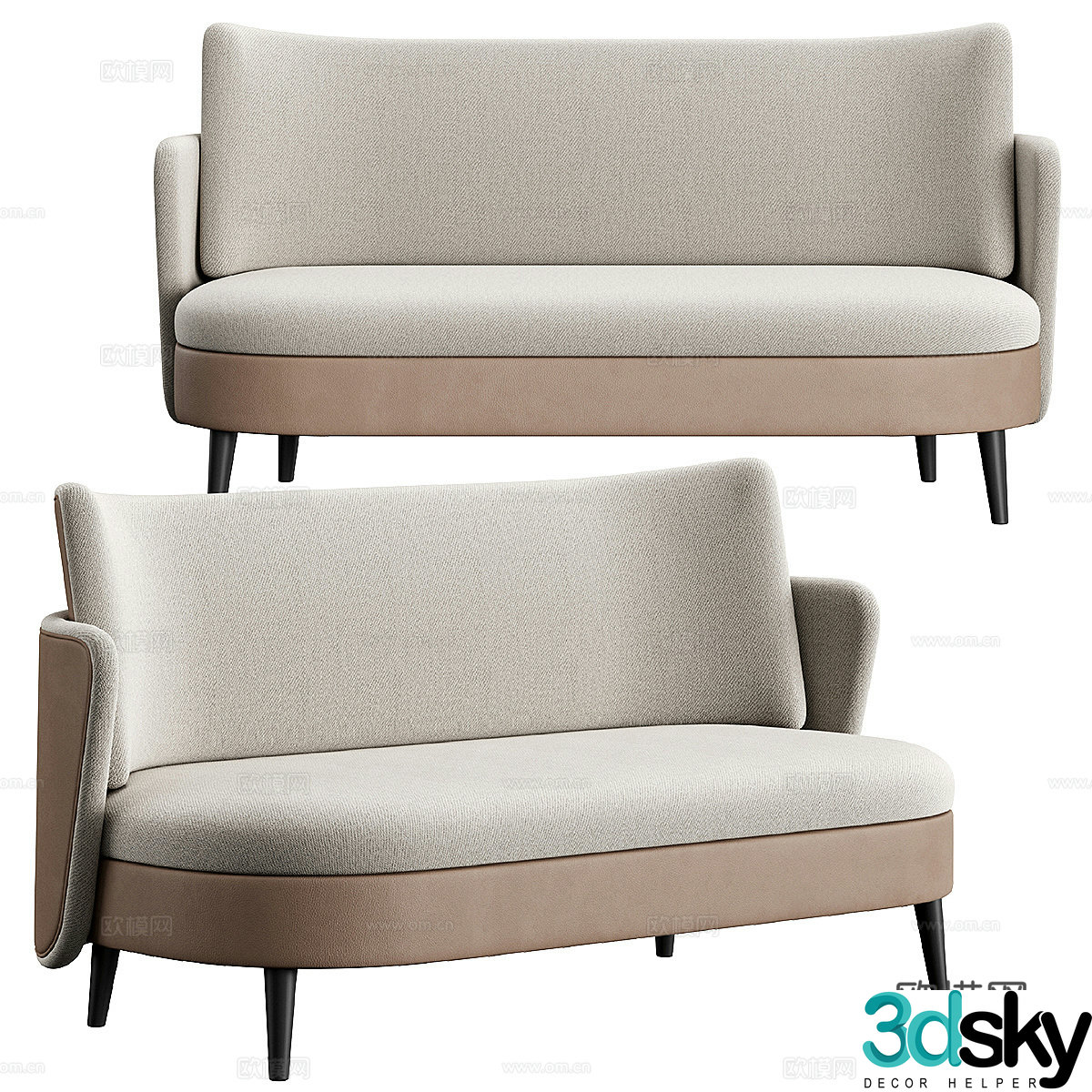 New Chinese style light luxury Riki Konyshev leather casual sofa 3D model