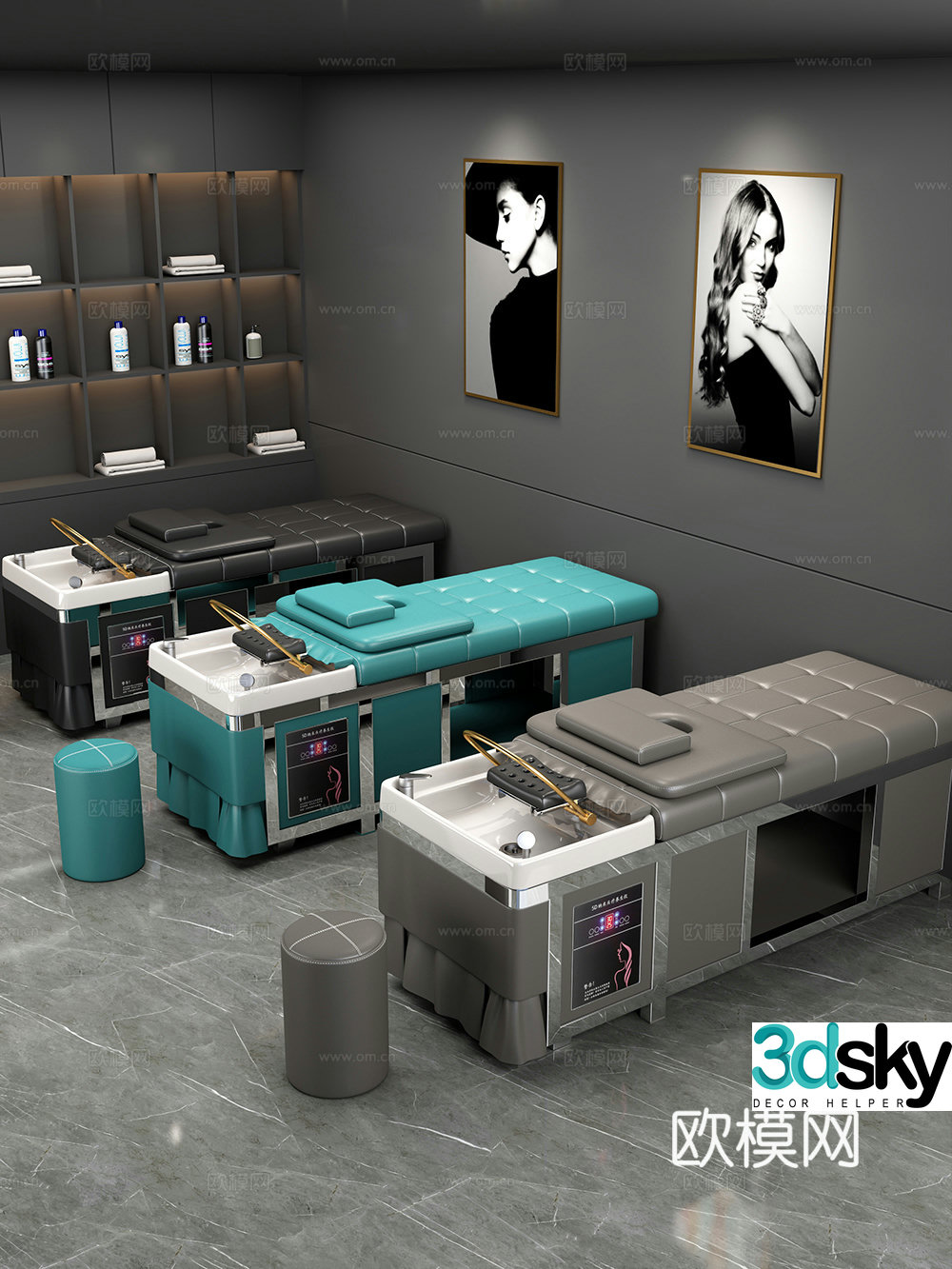 Hair wash bed barber shop hairdressing area 3d model