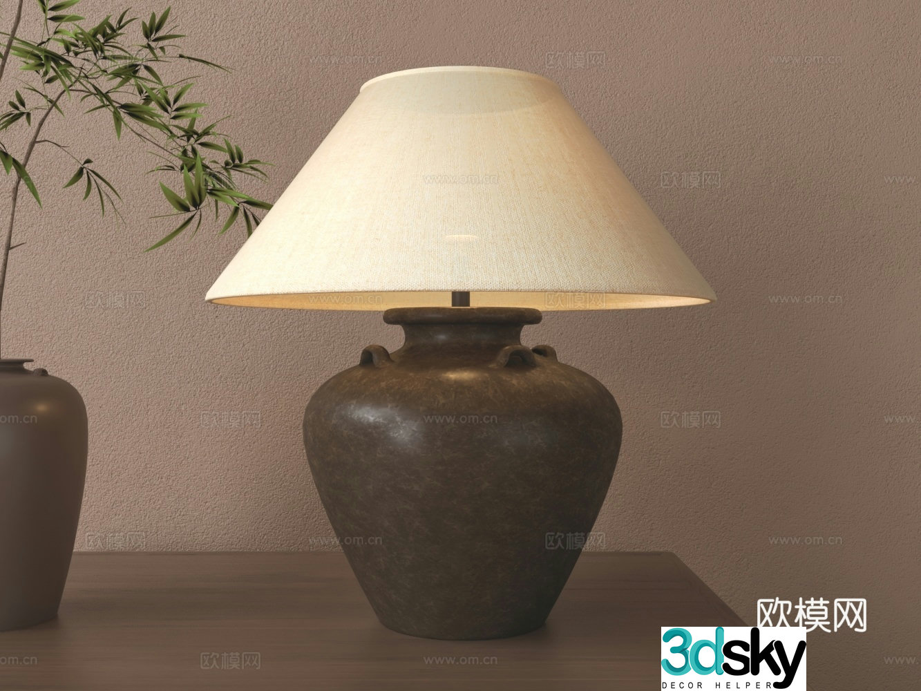 Chinese style bedside table ceramic desk lamp 3D model