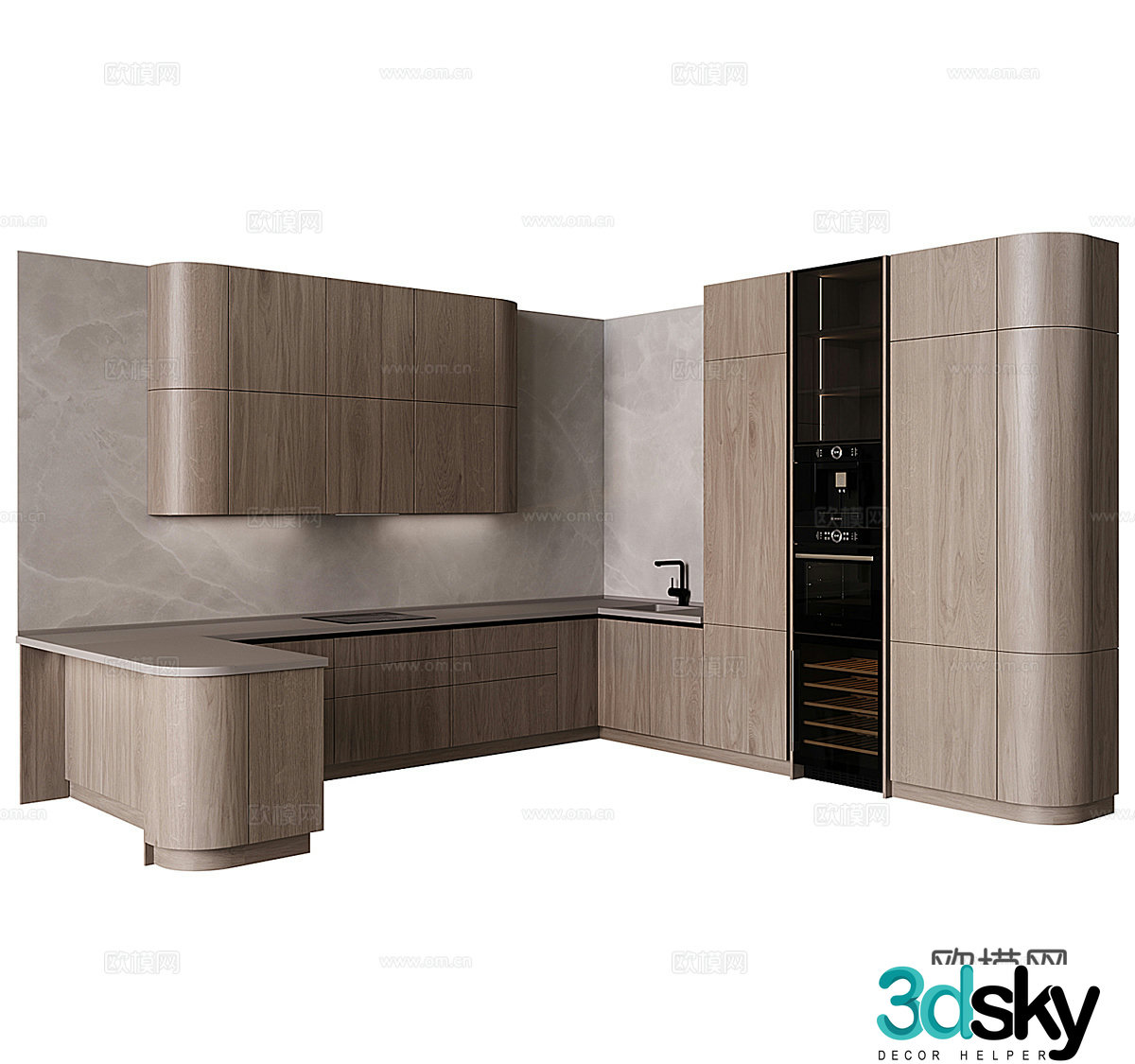 Medium-old kitchen open kitchen kitchen island cabinet kitchen supplies kitchen appliances baking 3d model
