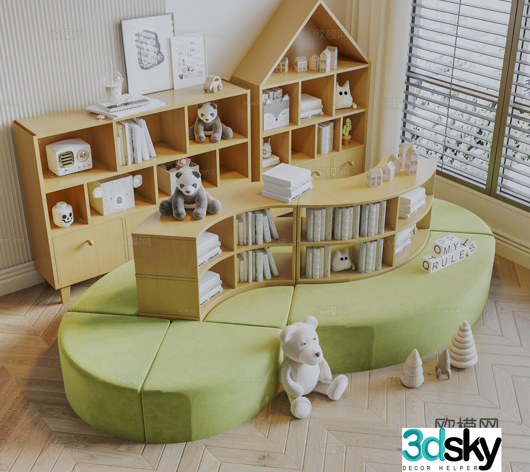 Modern Cream Children’s Bookcase 3D Model