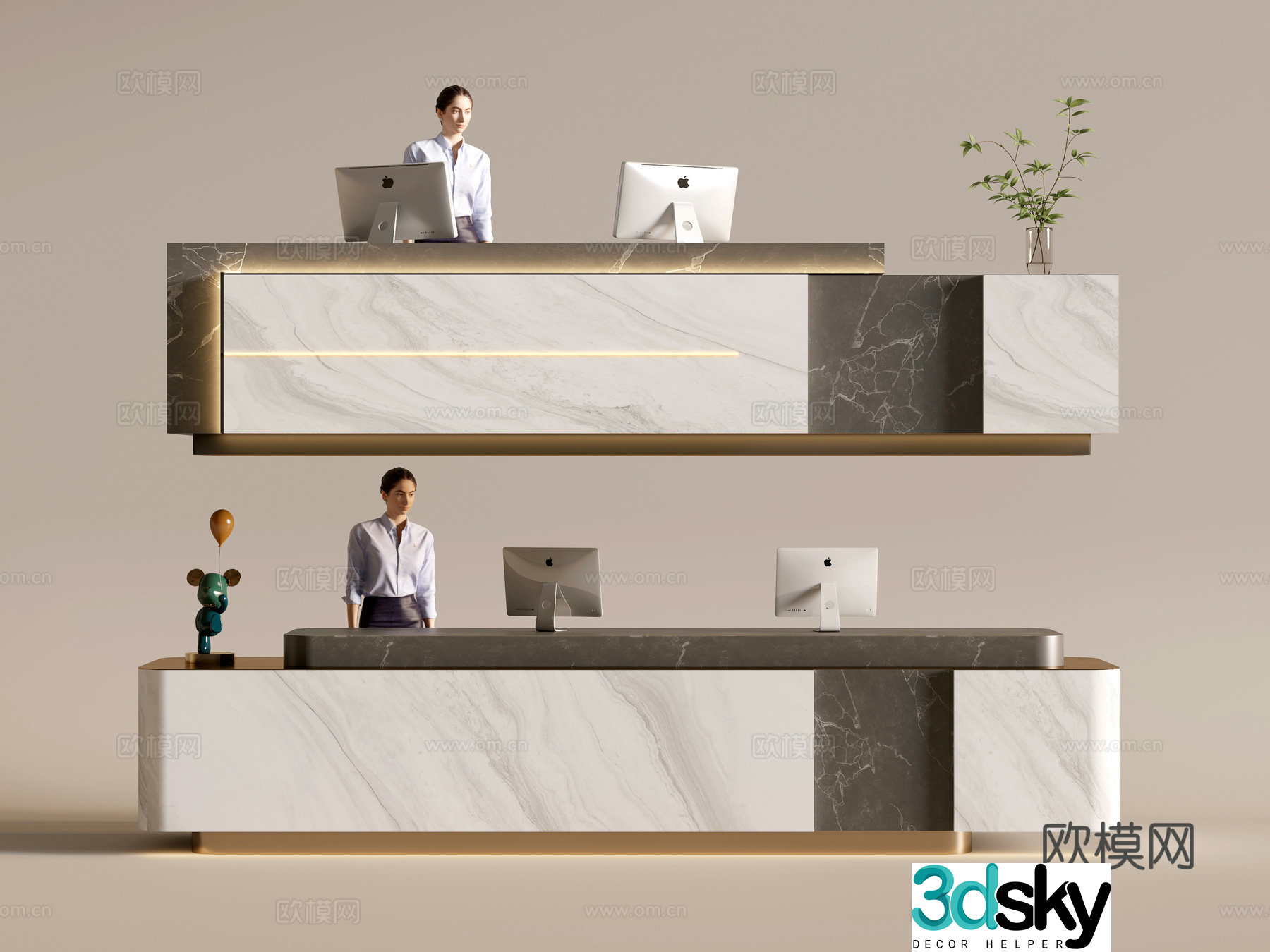 Modern company front desk reception area bar reception desk service desk 3d model