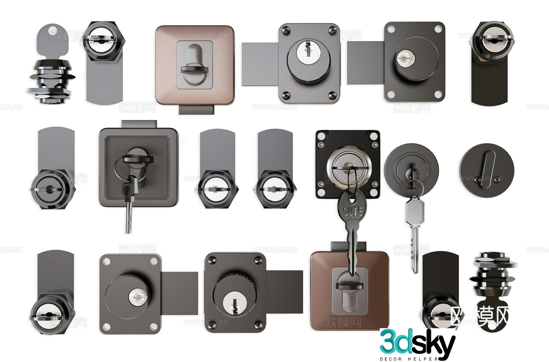 Modern lock key lock core file cabinet information cabinet lock cable hardware 13d model