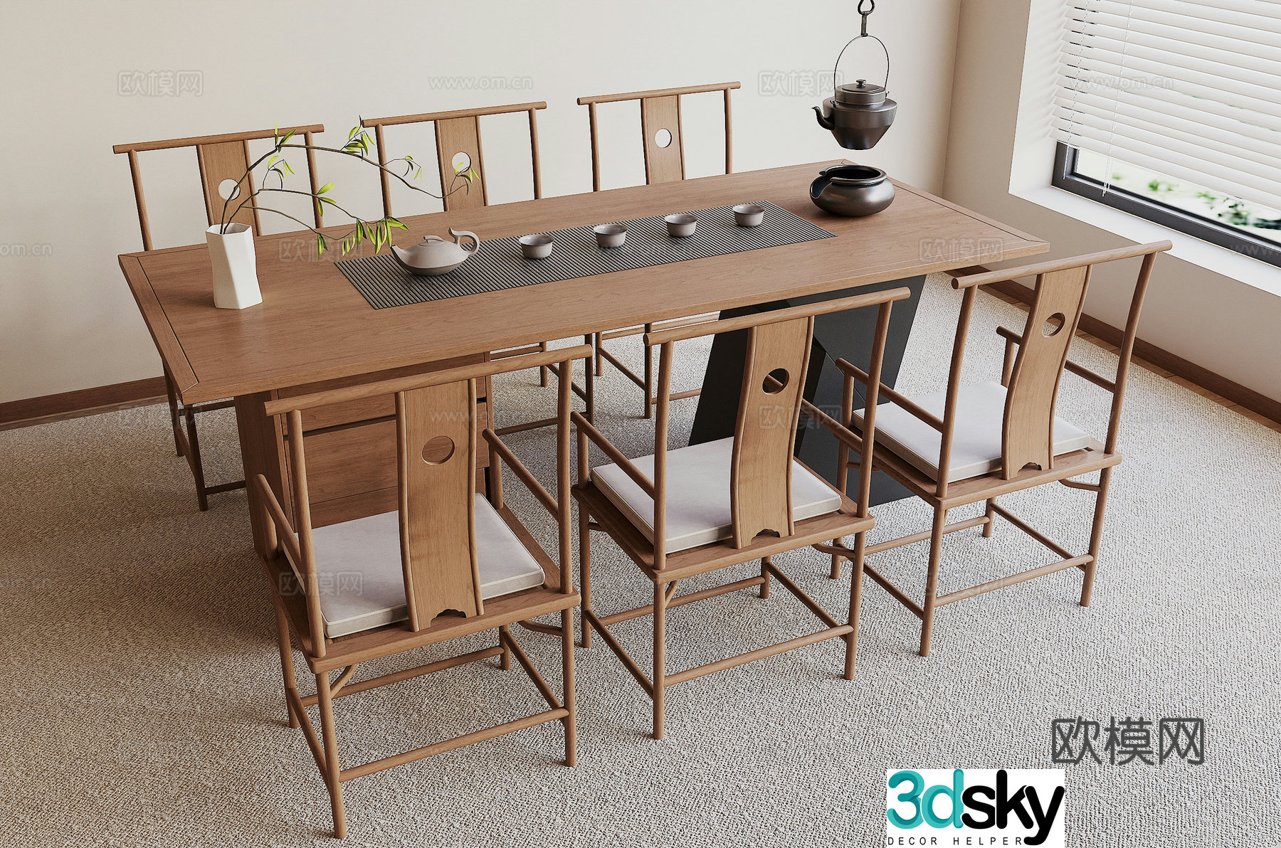New Chinese tea table and chair 3D model