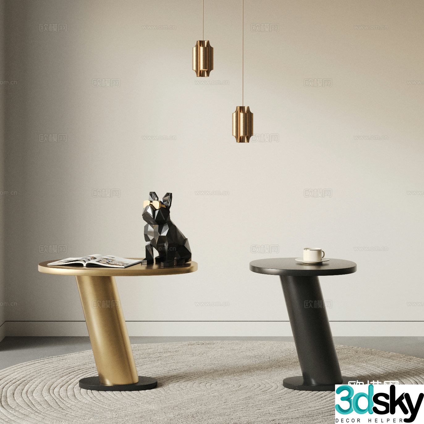 Modern side combination ornament chandelier carpet metal side table Bulldog 3d model