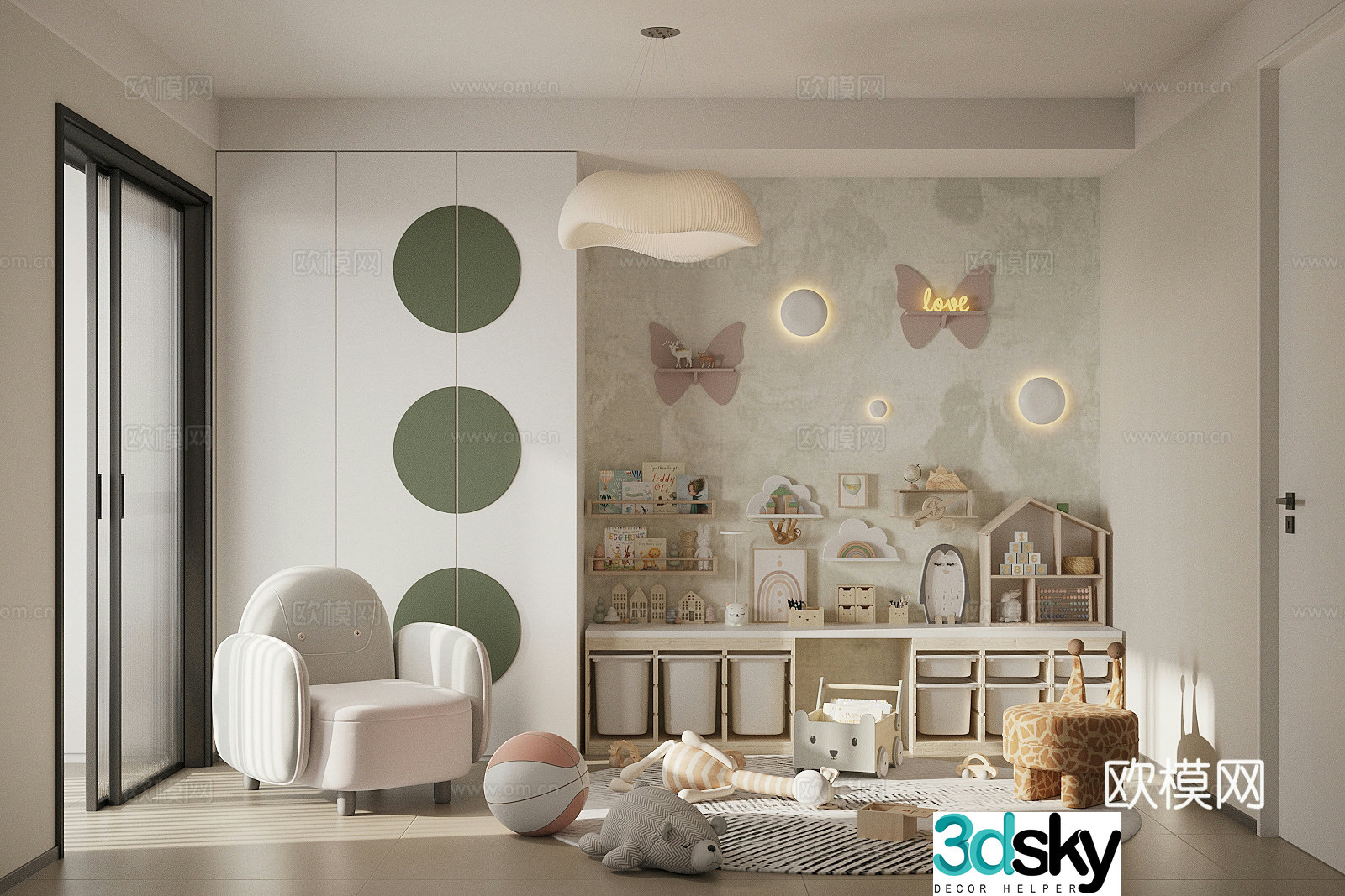 Modern children’s entertainment room Children’s toy room Toy storage cabinet Children’s room 3D model