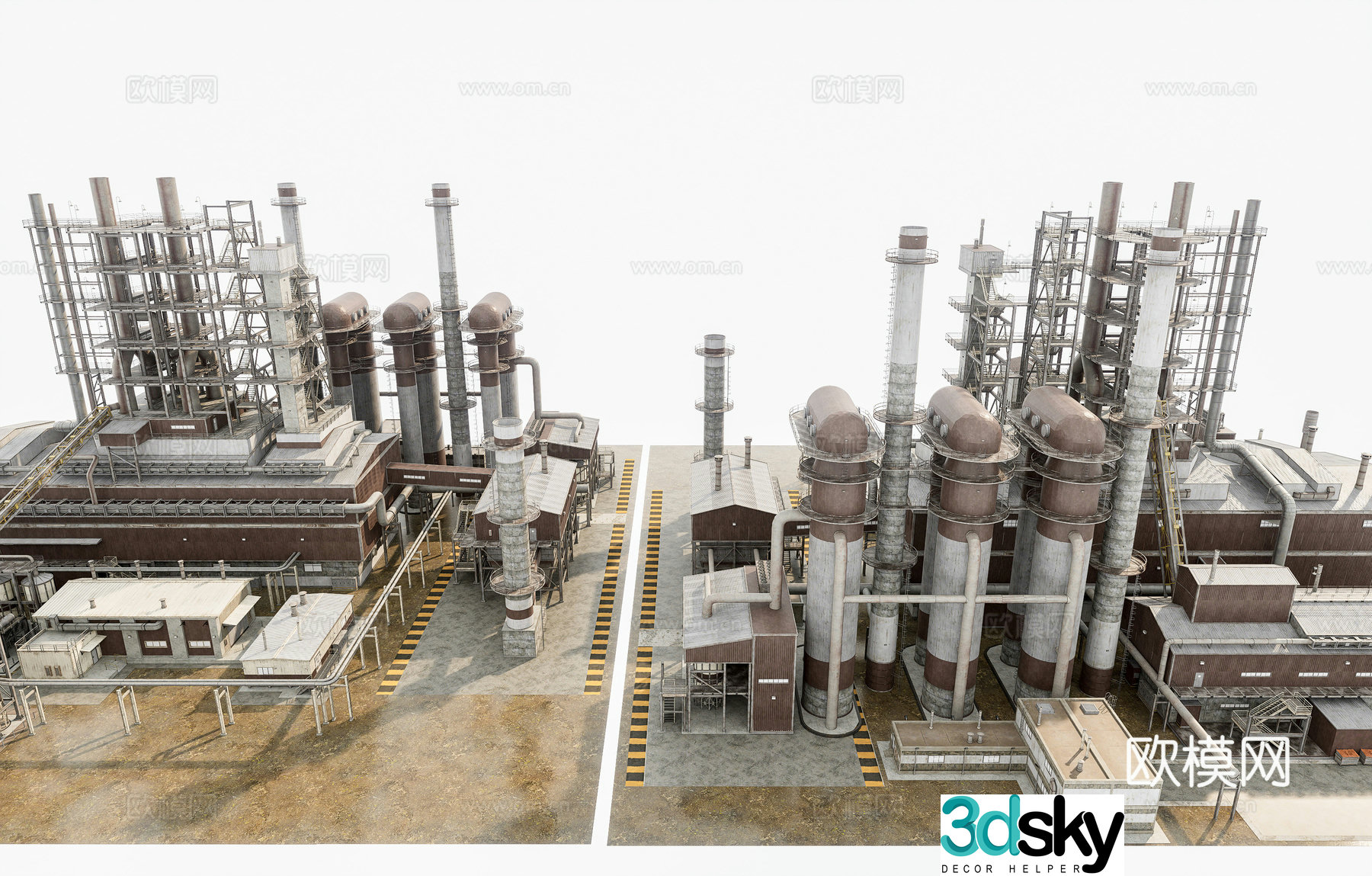 Modern smelting factory factory sewage chimney industrial zone factory building industrial building combination smelting 3D model