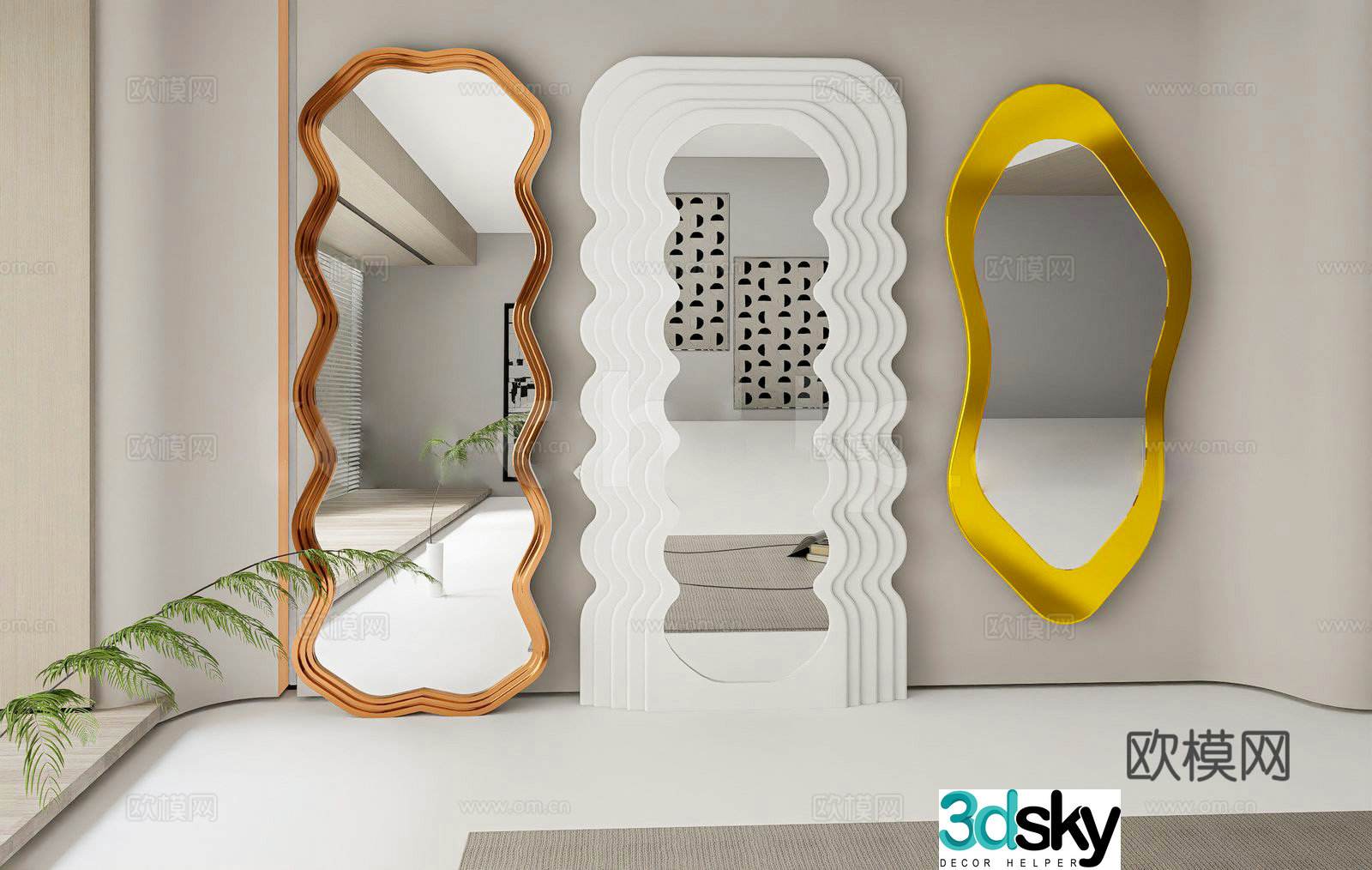 Modern floor-standing mirror full-body mirror decorative mirror irregular full-body mirror fitting mirror dressing mirror decorative 3D model