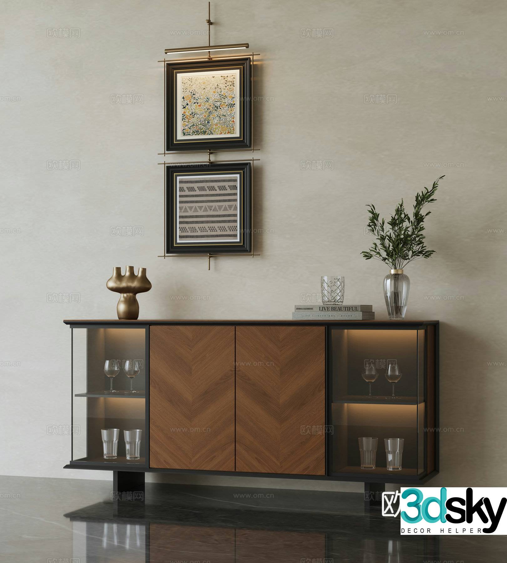 Modern light luxury sideboard wine cabinet 3D model