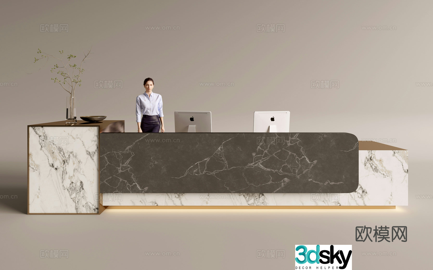 Modern company front desk reception area bar reception desk service desk 3d model