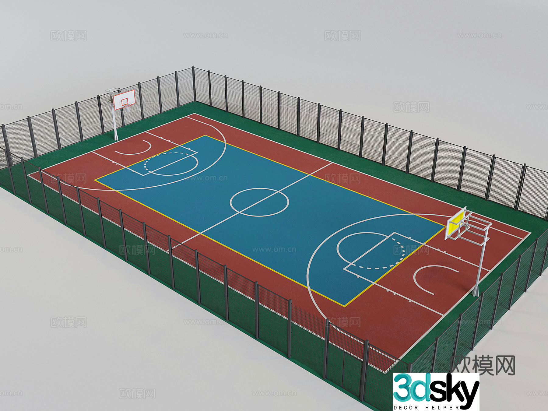 Basketball court fence guardrail 3d model