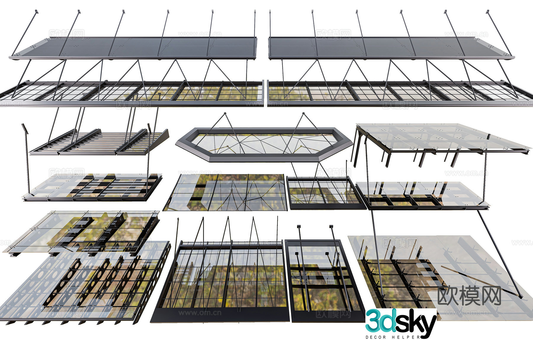 Modern glass canopy steel structure canopy store door canopy aluminum alloy canopy steel structure 3D model