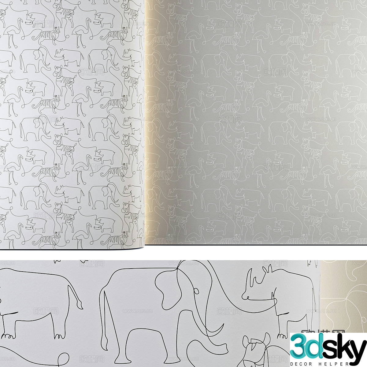 Modern children’s room wallpaper wall cloth mural 3d model