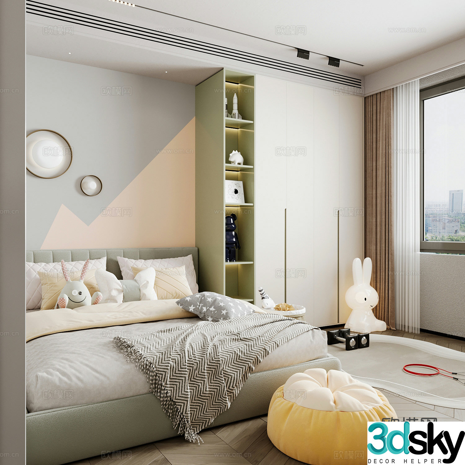 Modern children’s room boy’s room girl’s room children’s bed children’s wardrobe children’s desk 3d model