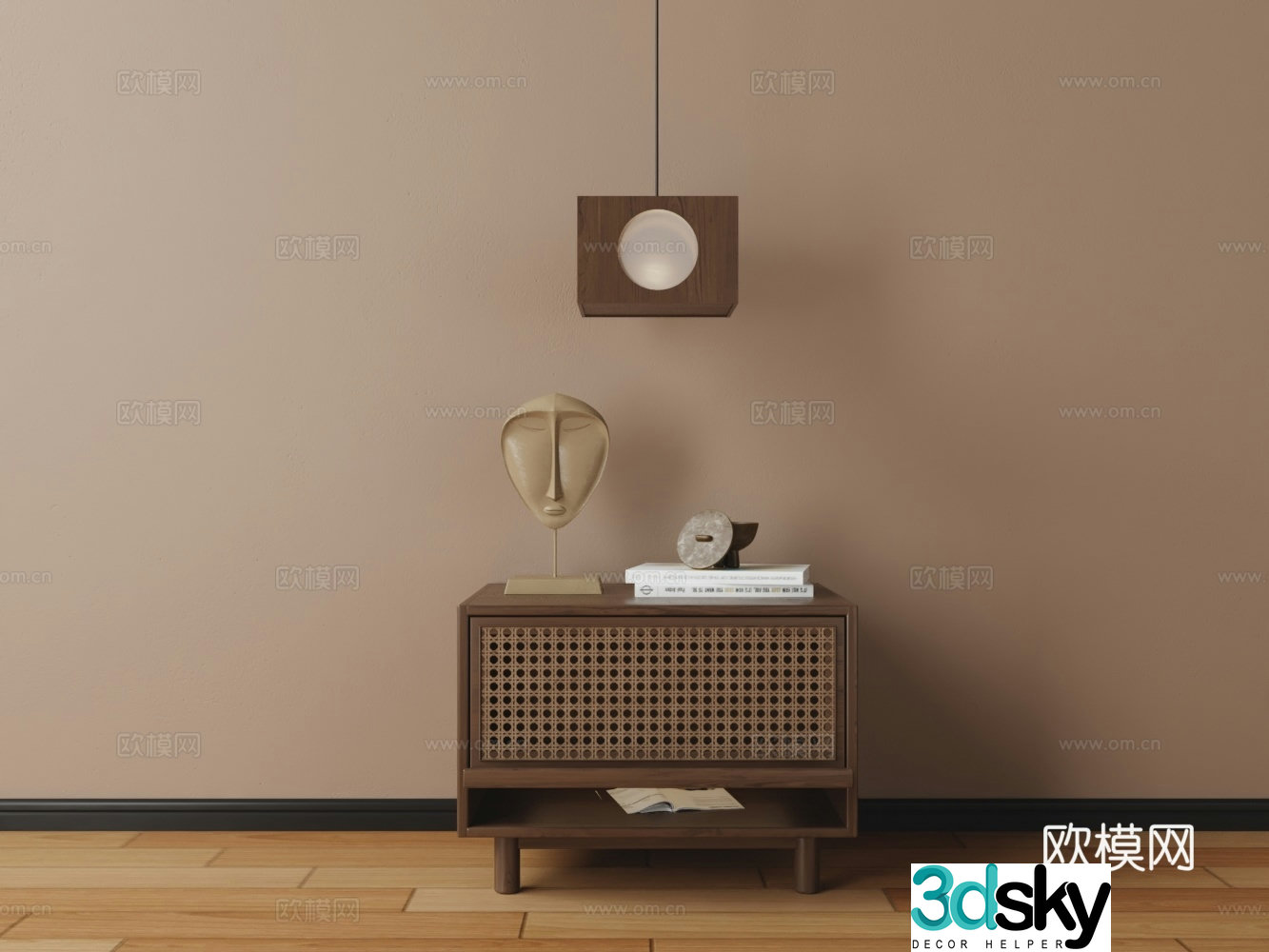 Chinese hollow solid wood bedside table 3D model