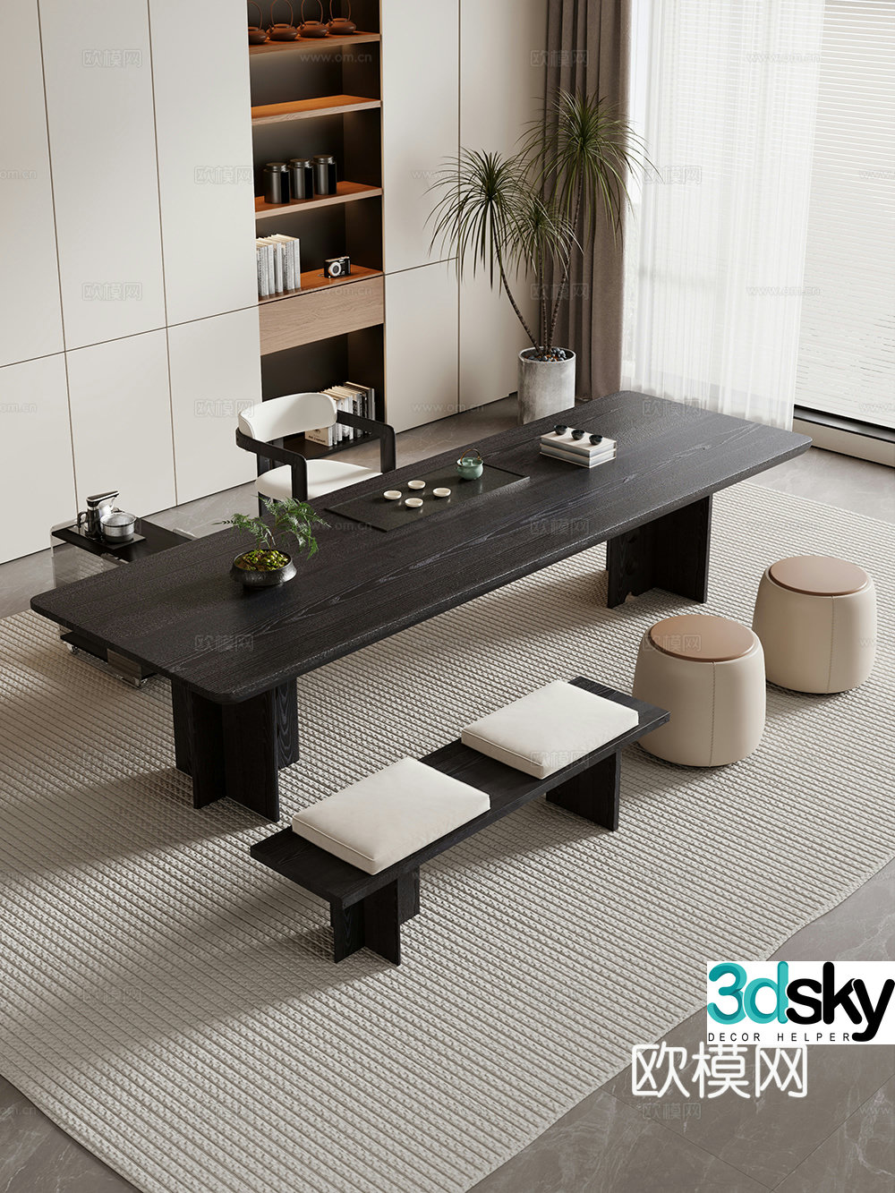 Creamy large plate table tea table and chair combination tea table tea table tea room tea table balcony tea table 3D model