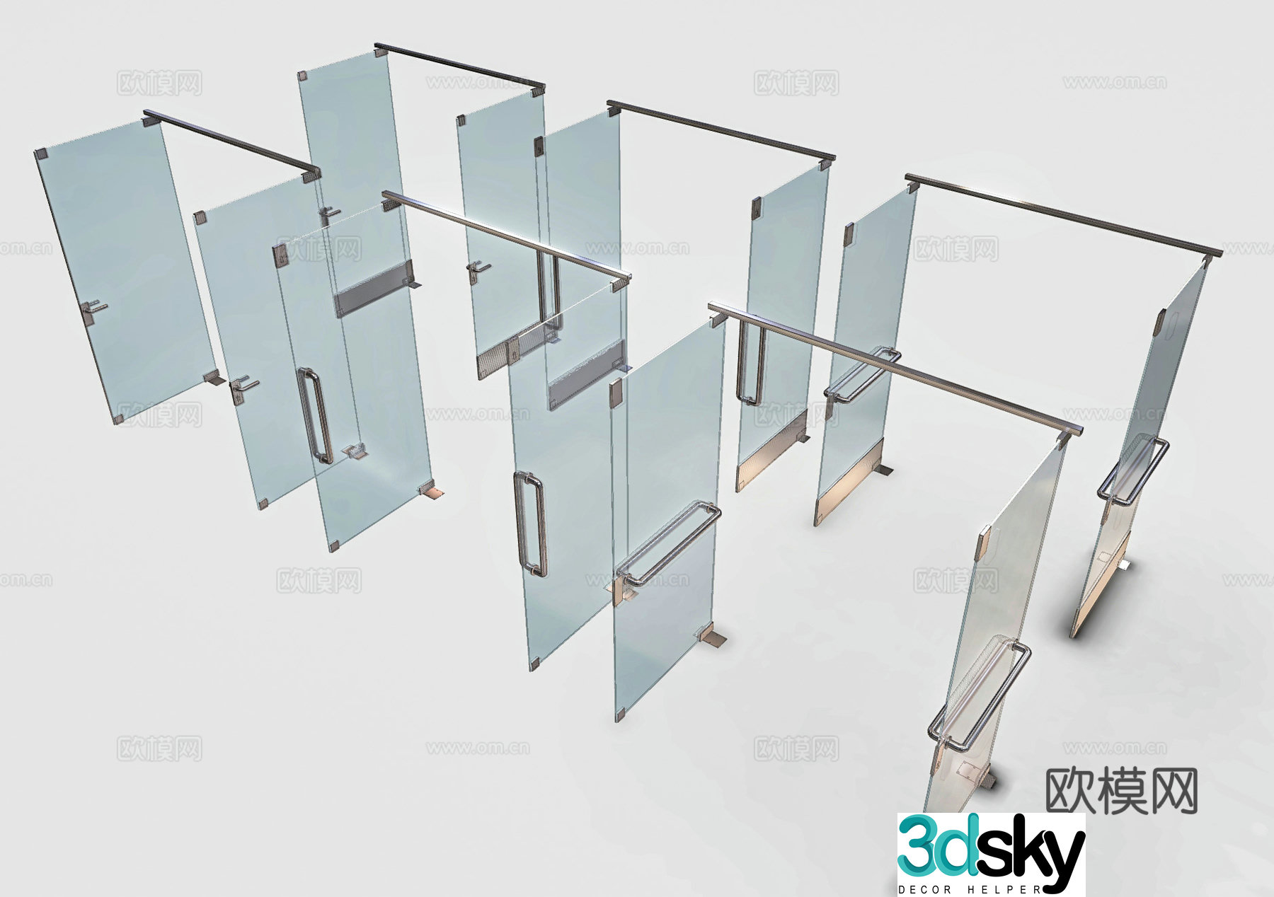 Modern glass door Office single-open glass door Glass single-open door Shower room glass door Office 3D model