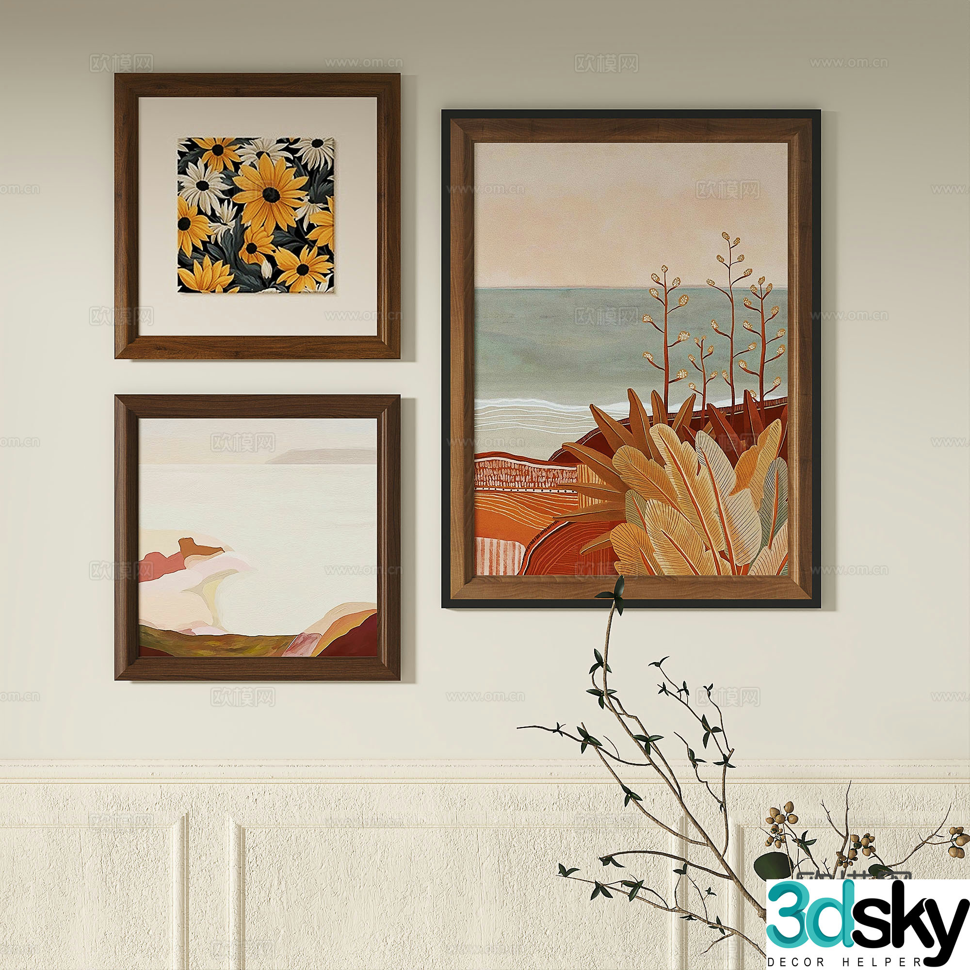 French retro abstract decorative painting 3d model
