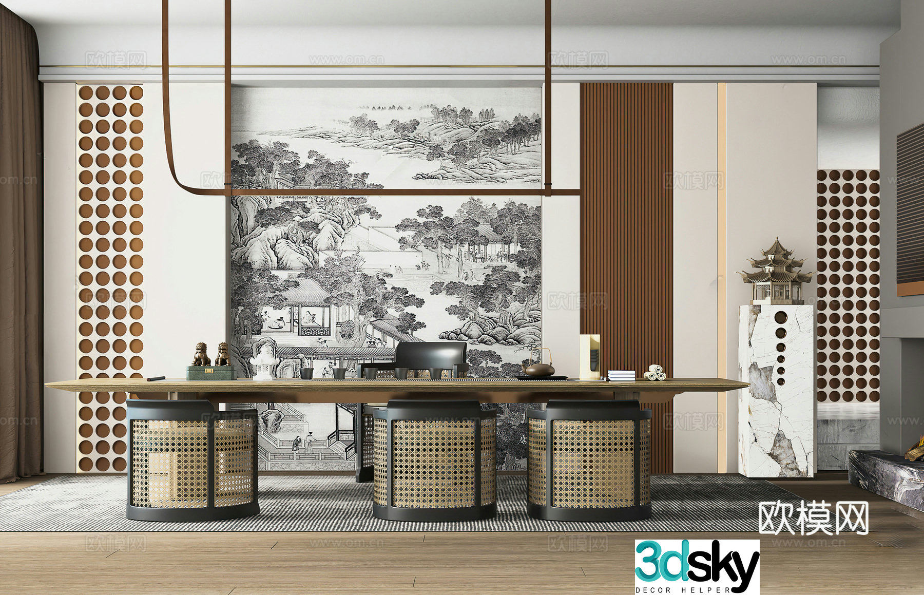 New Chinese-style tea room Teahouse Office Middle-aged tea room Chandelier G6193d model
