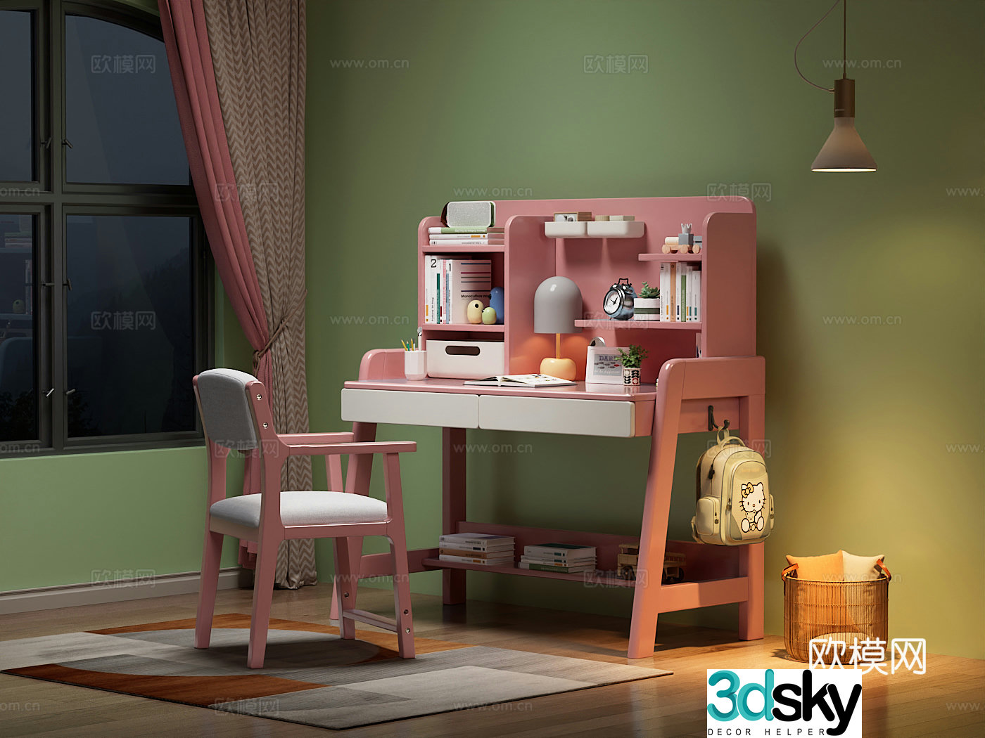 Simple modern desk and chair combination children’s study desk and study chair teenager desk and chair 3d model