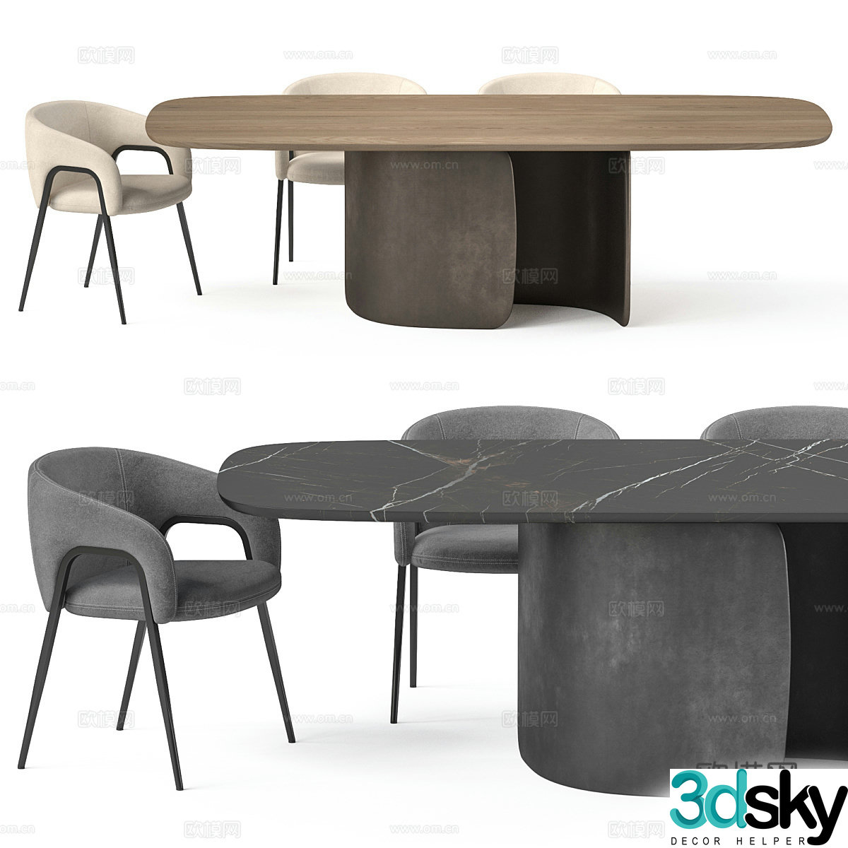Modern Italian Bonaldo Mellow Dining Table and Chair 3D Model