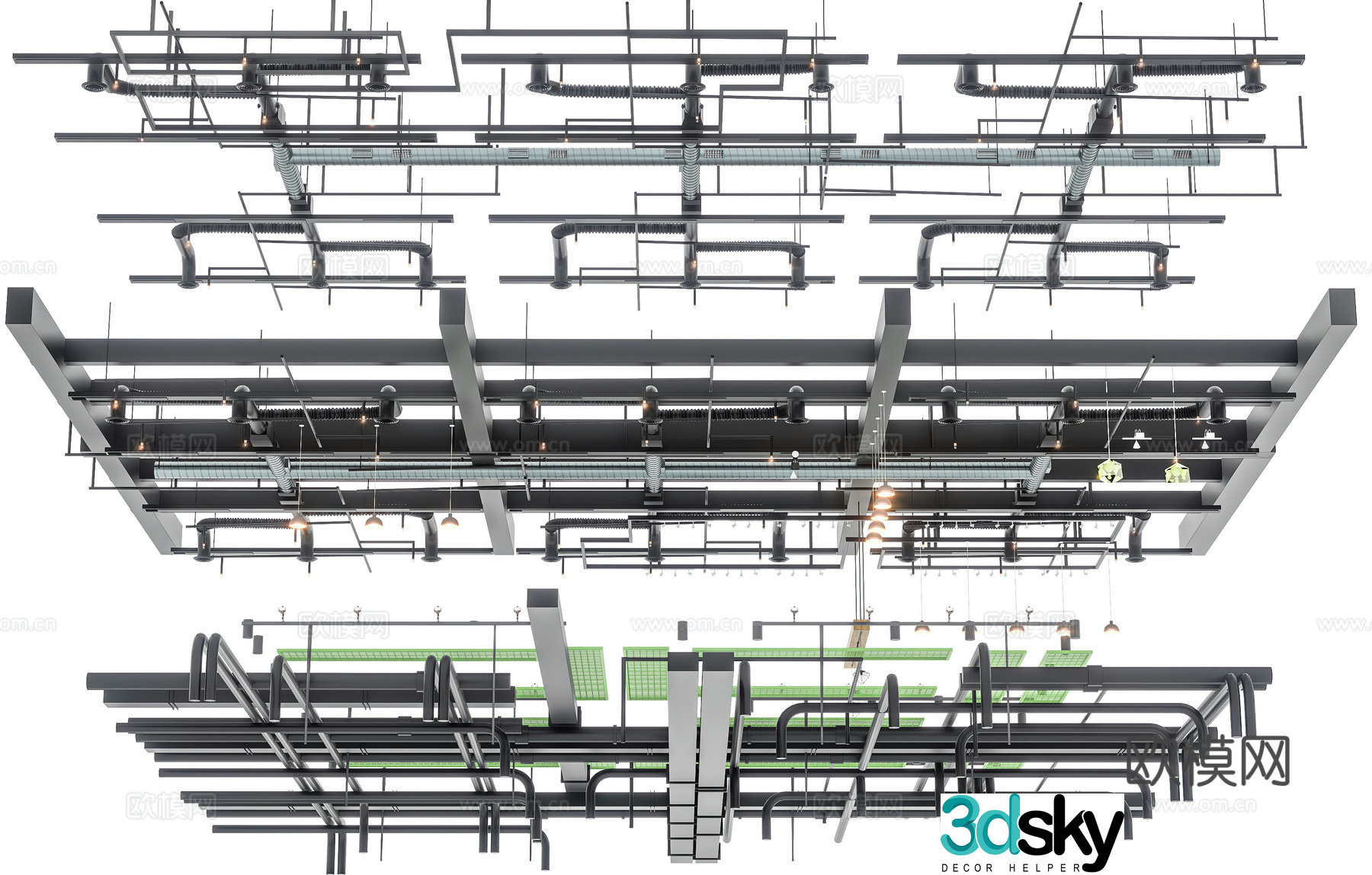 Industrial ceiling Office industrial pipeline parts Industrial pipeline parts ceiling Fan coil 3D model
