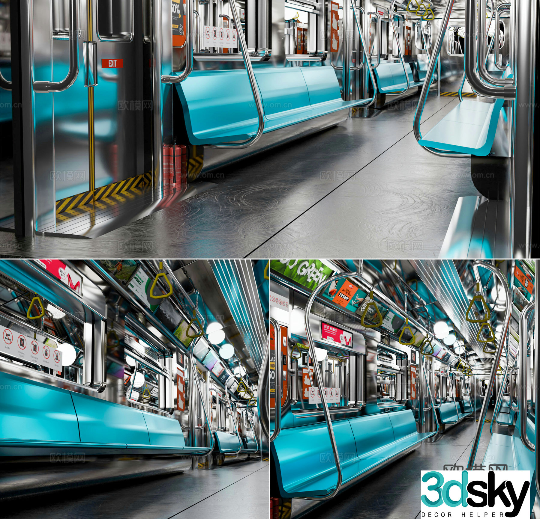 Modern subway carriage subway train interior subway interior subway interior decoration 23d model