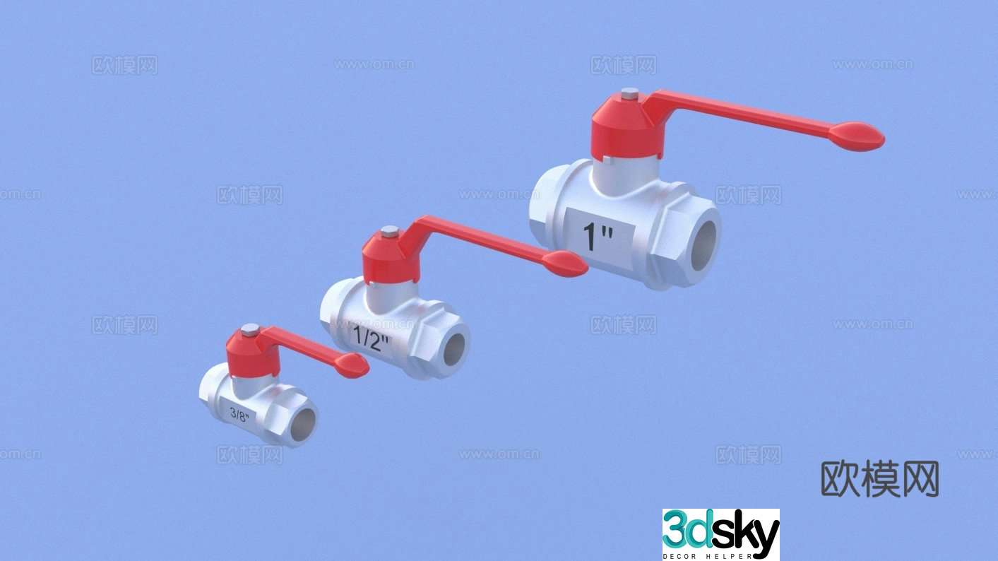 A set of manual valves DN10 DN15 DN25 ball valve Pipe valve 3D model