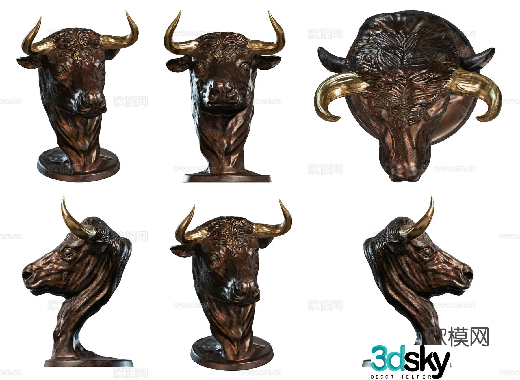 Middle-aged style bull head decorations cow head sculpture ornaments cow head sculpture wall decoration pendant indoor animal head 3D model