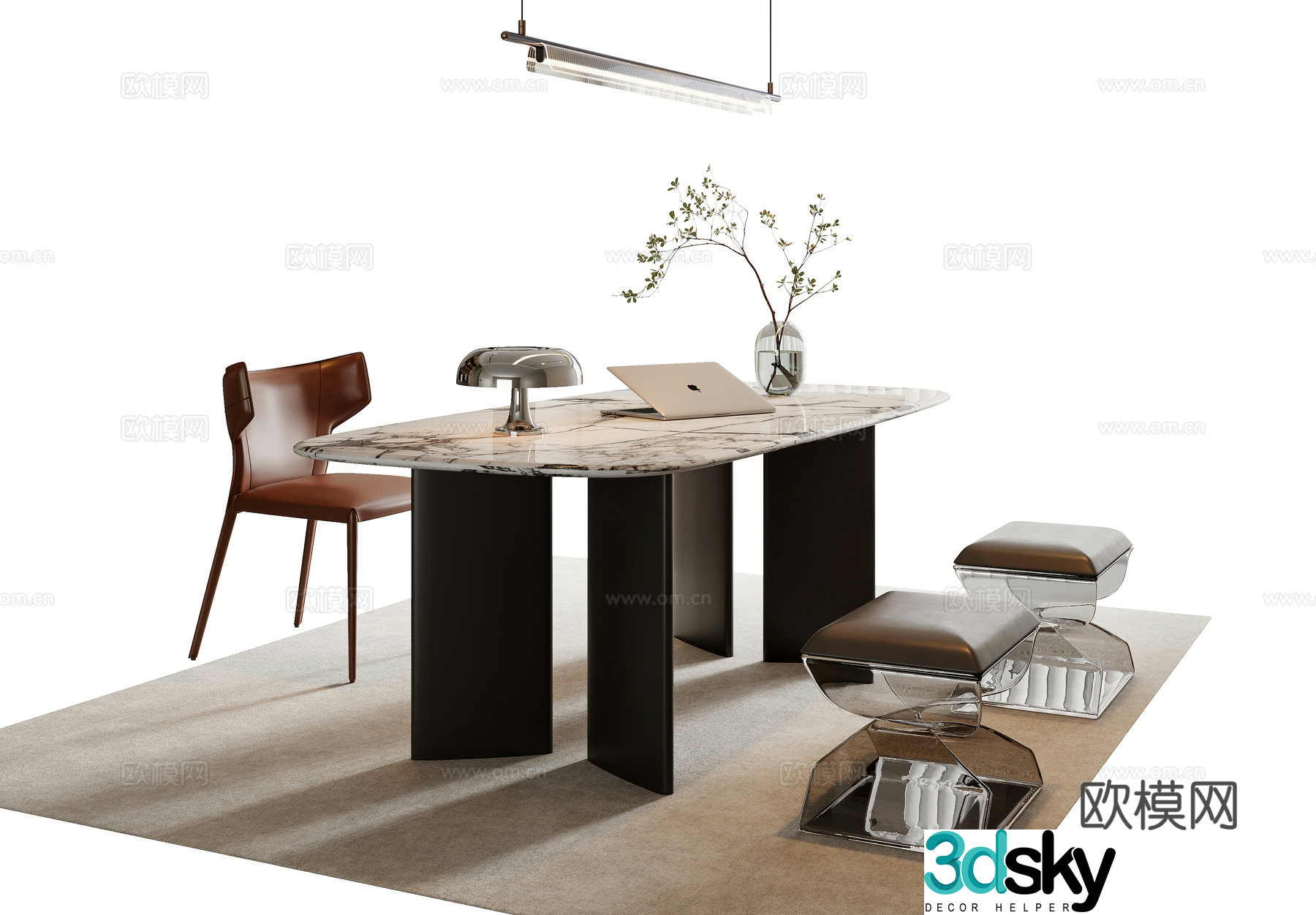 Italian desk and chair combination 3D model