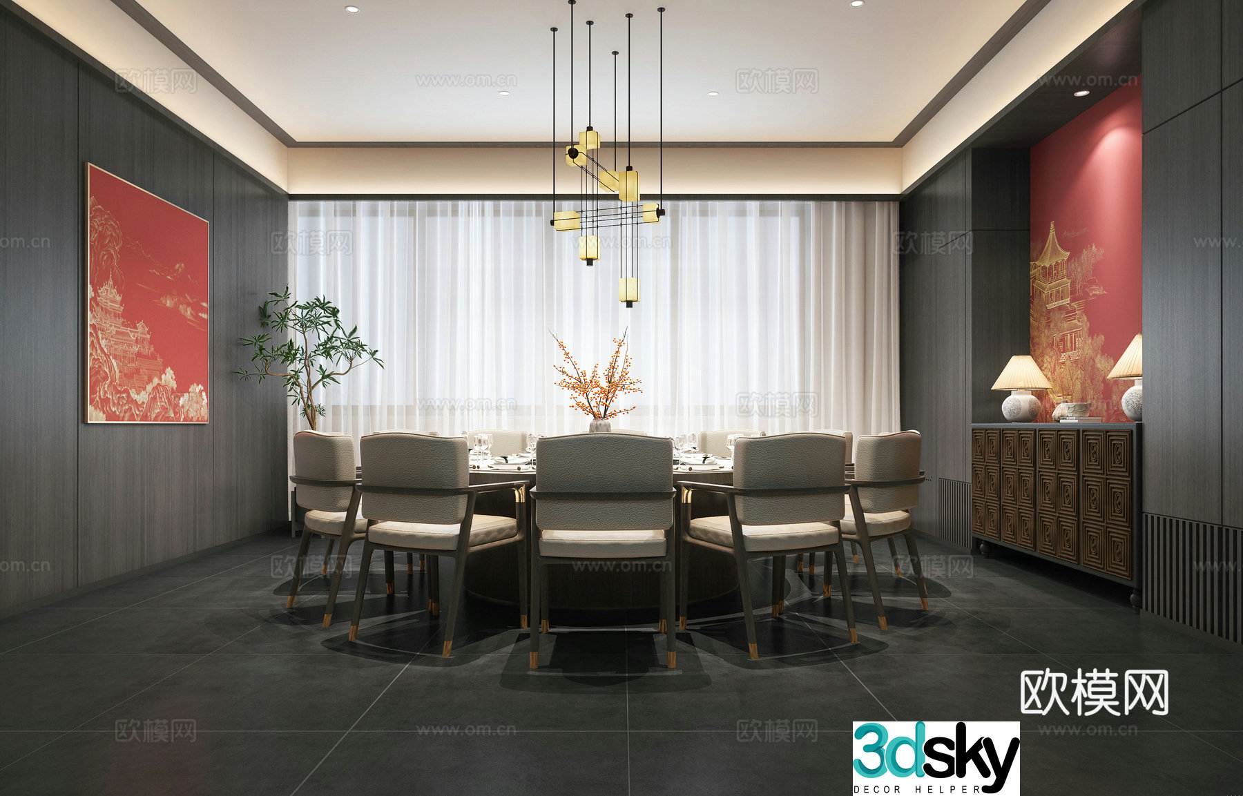 New Chinese restaurant private room 3D model