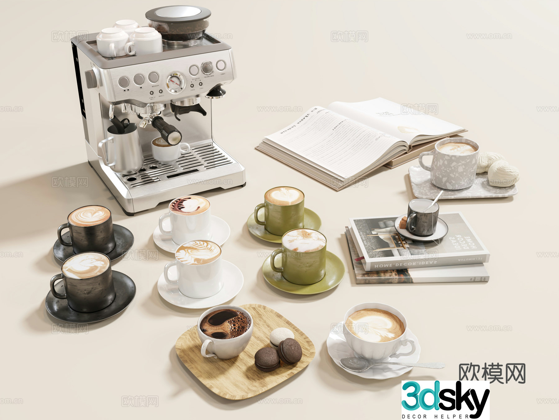 modern coffee cup coffee cup cup set coffee machine decoration ornament starbucks book 3d model