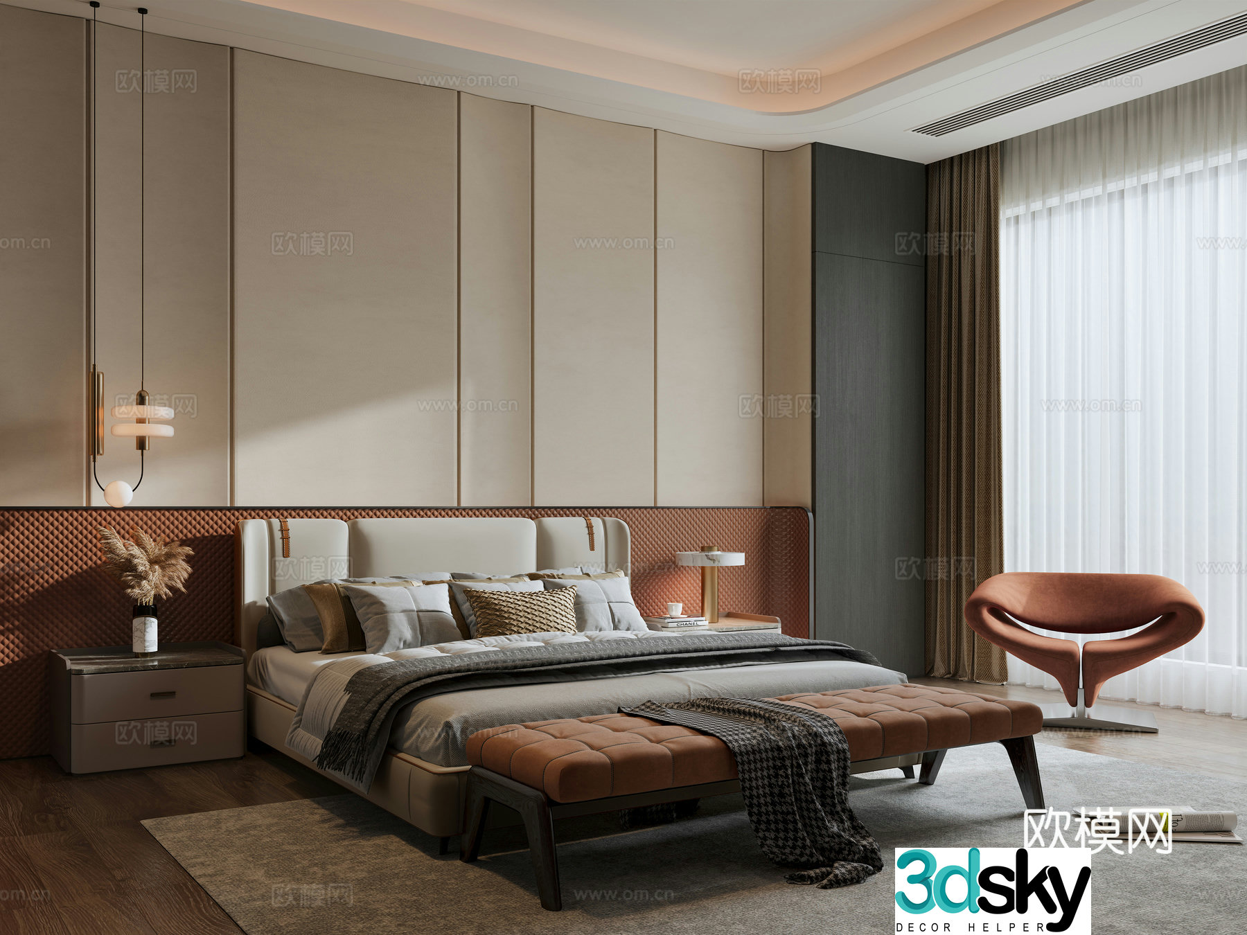 Modern light luxury bedroom master bedroom 3d model