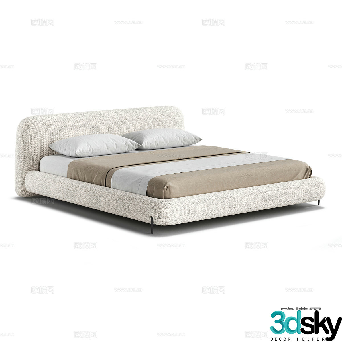 Modern simple double bed Double bed Simple bed Bedroom bed Pillow 3D model