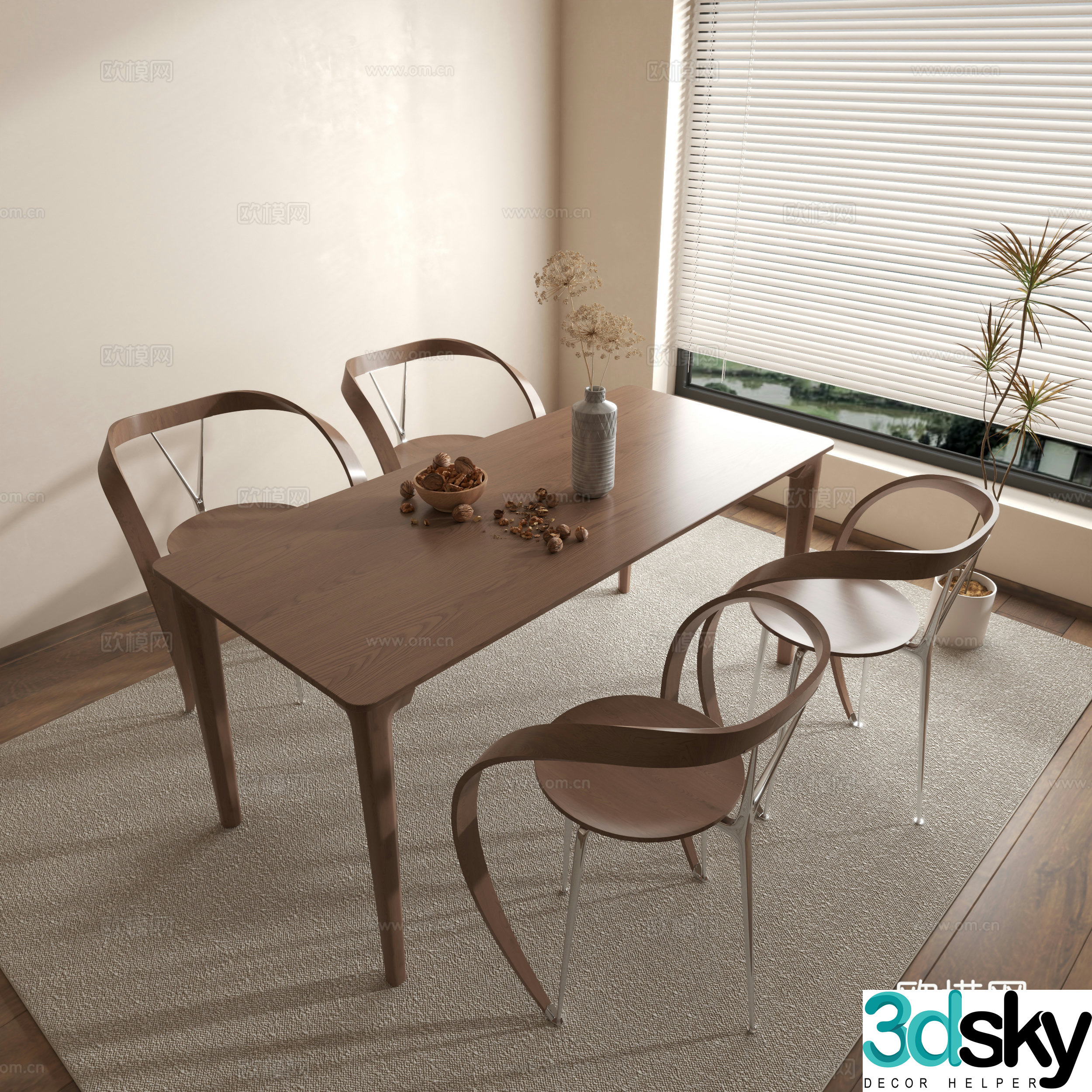 Modern dining table medieval dining table wabi-sabi dining table dining table chair 3d model