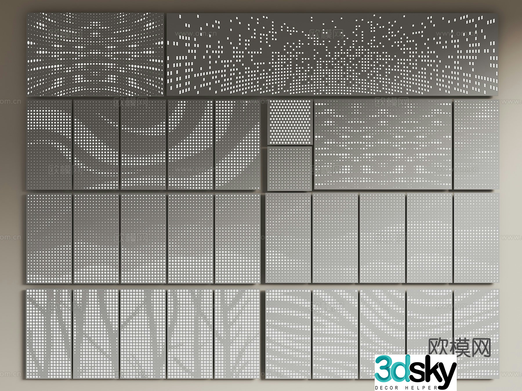 Landscape gradient orifice plate Branch orifice plate Random gradient orifice plate Landscape painting aluminum plate Perforated wall panel 3D model