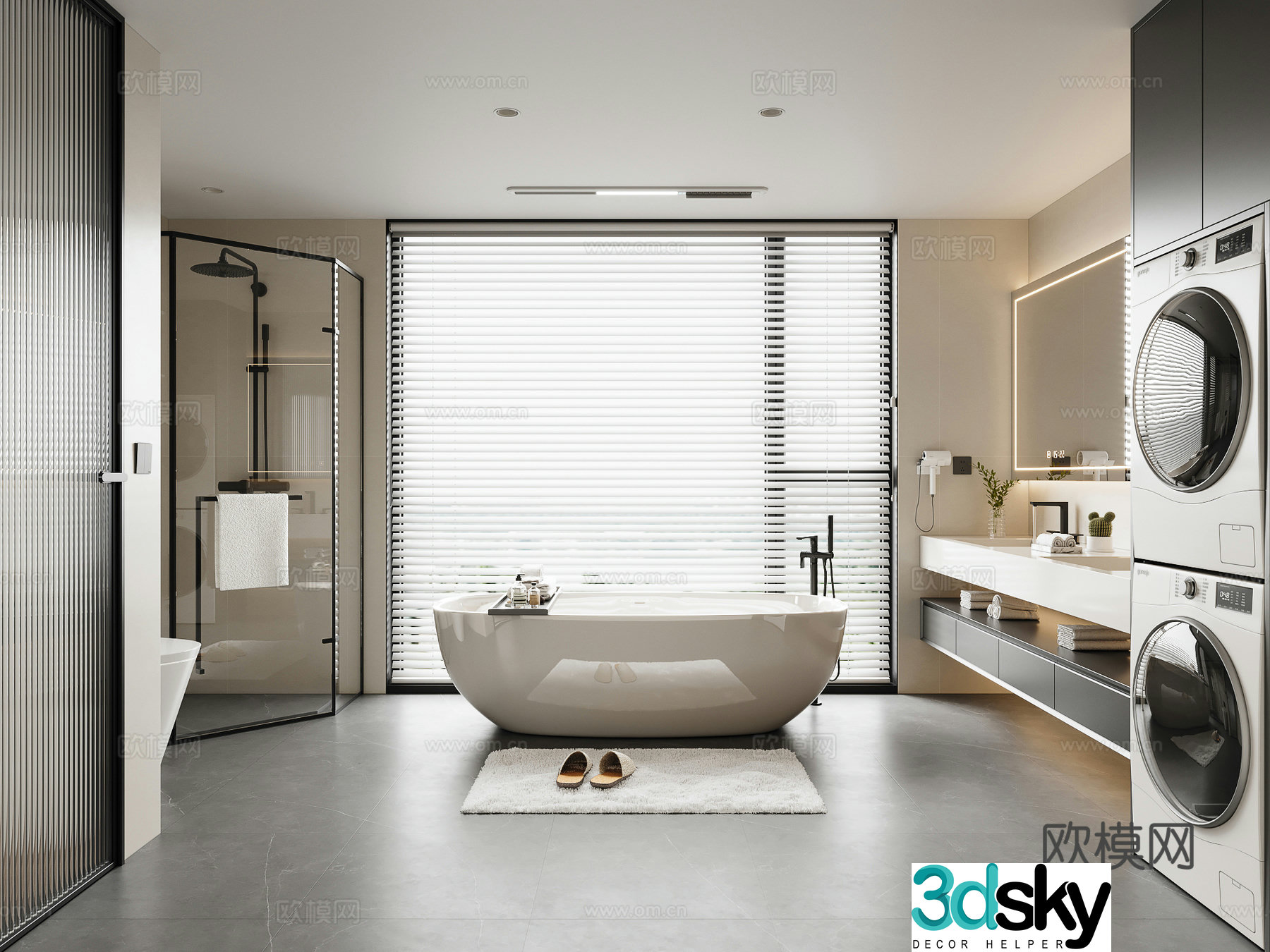 Modern bathroom Villa bathroom Bathtub Linear bathroom heater Shower room partition 3D model