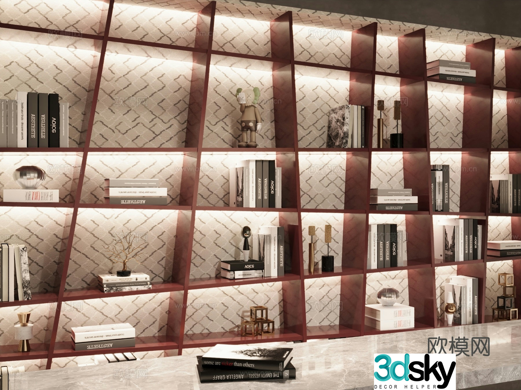 Modern bookcase Open bookcase Wall-wide bookcase Study room bookcase 3D model