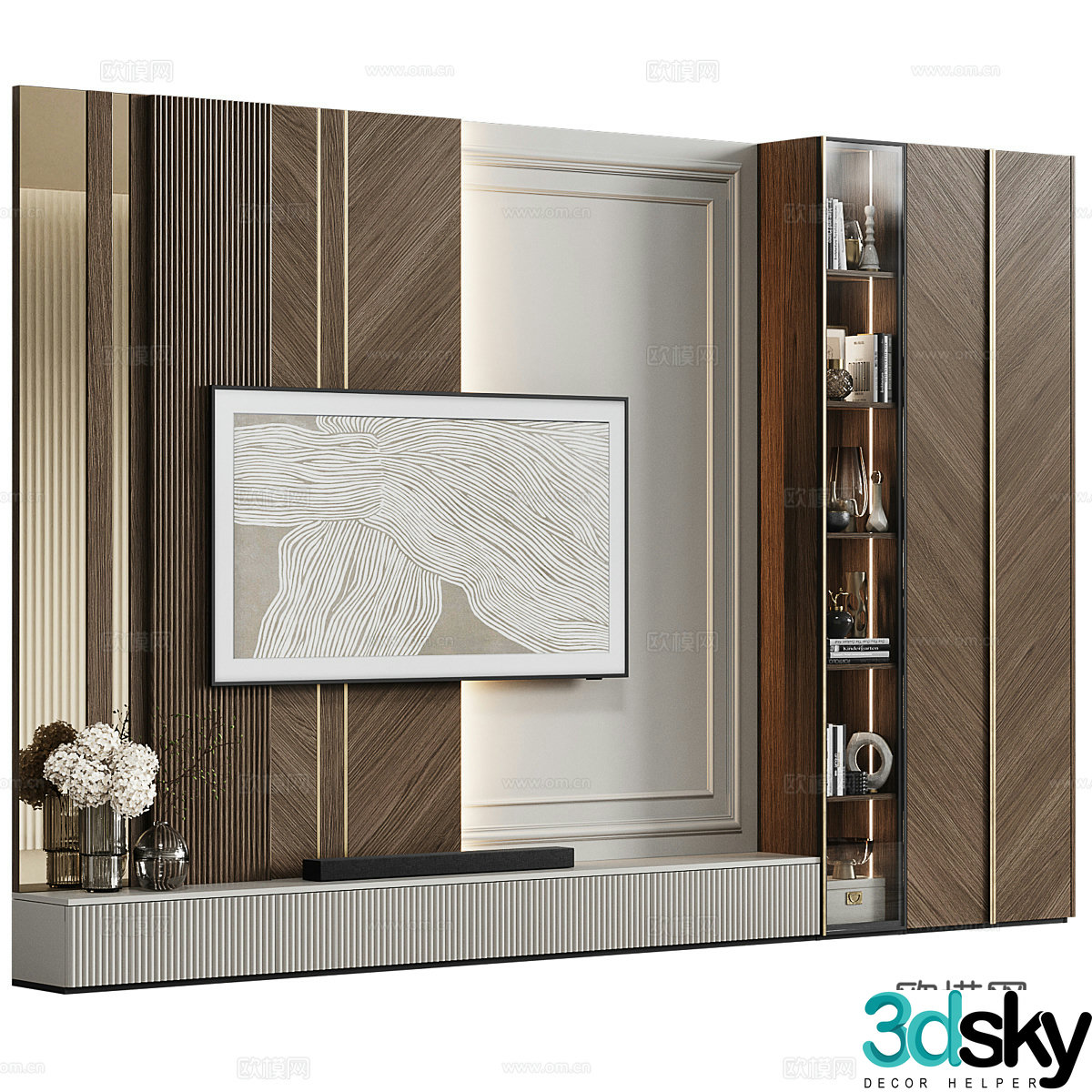 Modern light luxury TV background wall 3d model