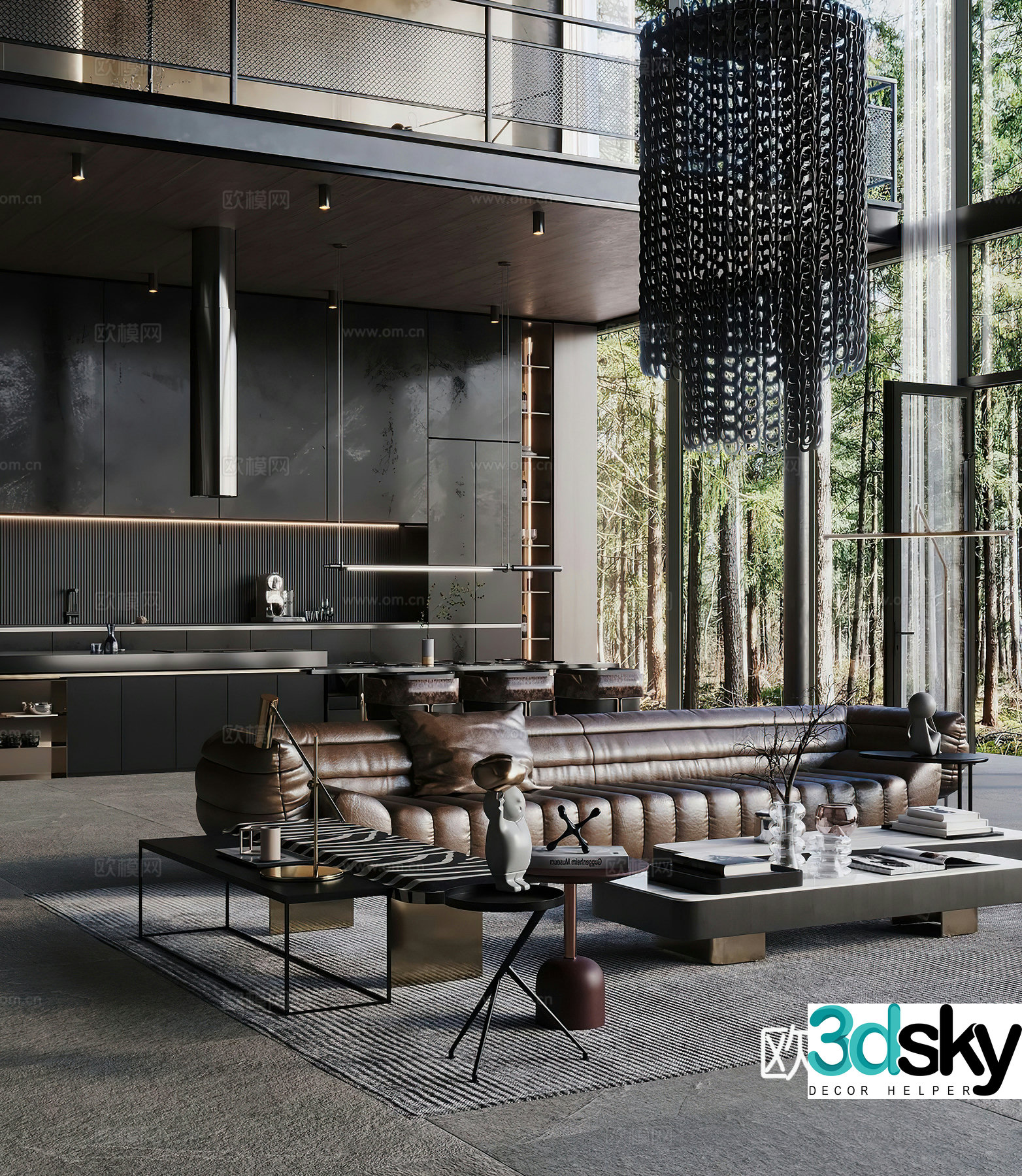 Industrial style dining room duplex empty villa Italian living room combination sofa leisure chair 3d model