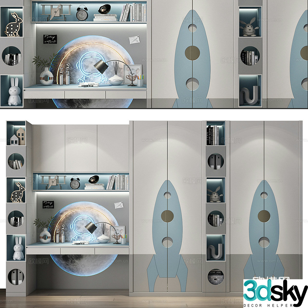 Modern children’s wardrobe children’s bookcase combination 3D model