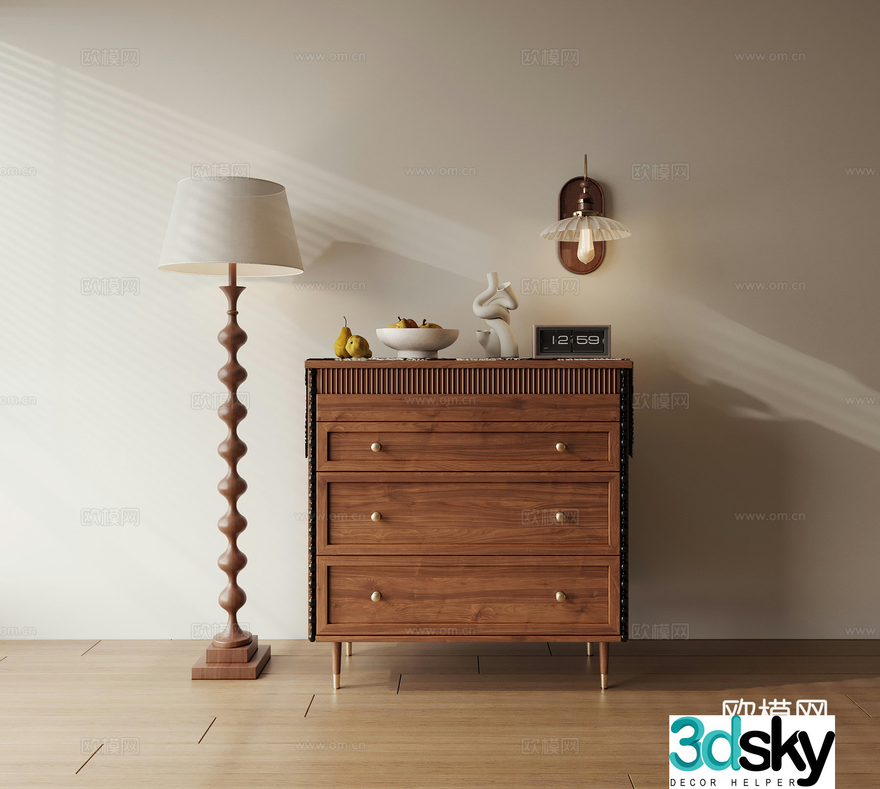 Low cabinet chest of cabinet decoration cabinet floor lamp ornament 3D model