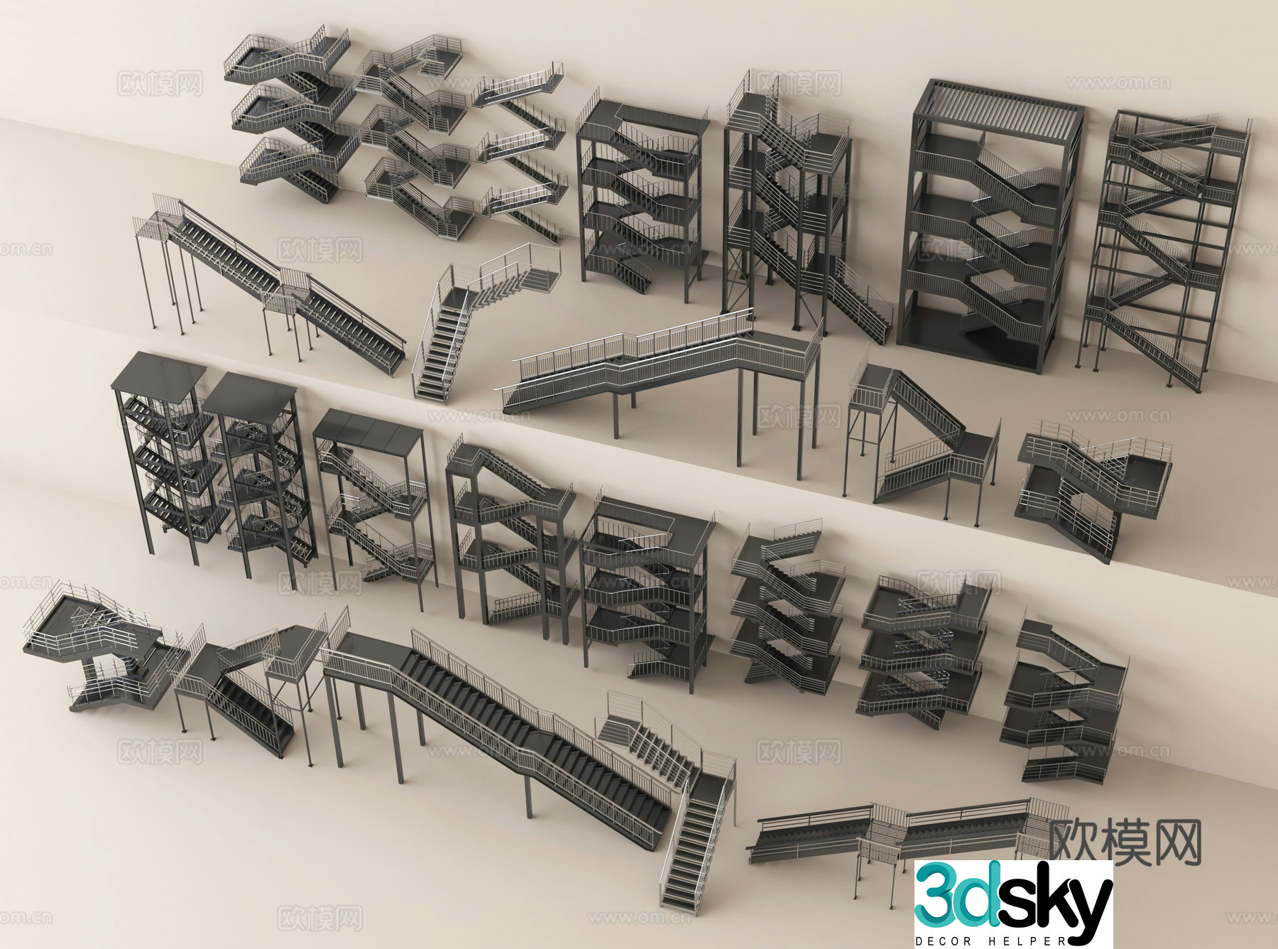 Steel stairs Fire stairs Outdoor escape stairs Metal fire stairs 3D model