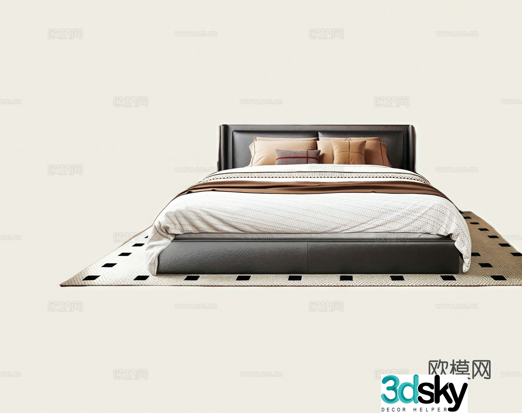 Modern medieval style double bed leather bed fabric bed 3d model