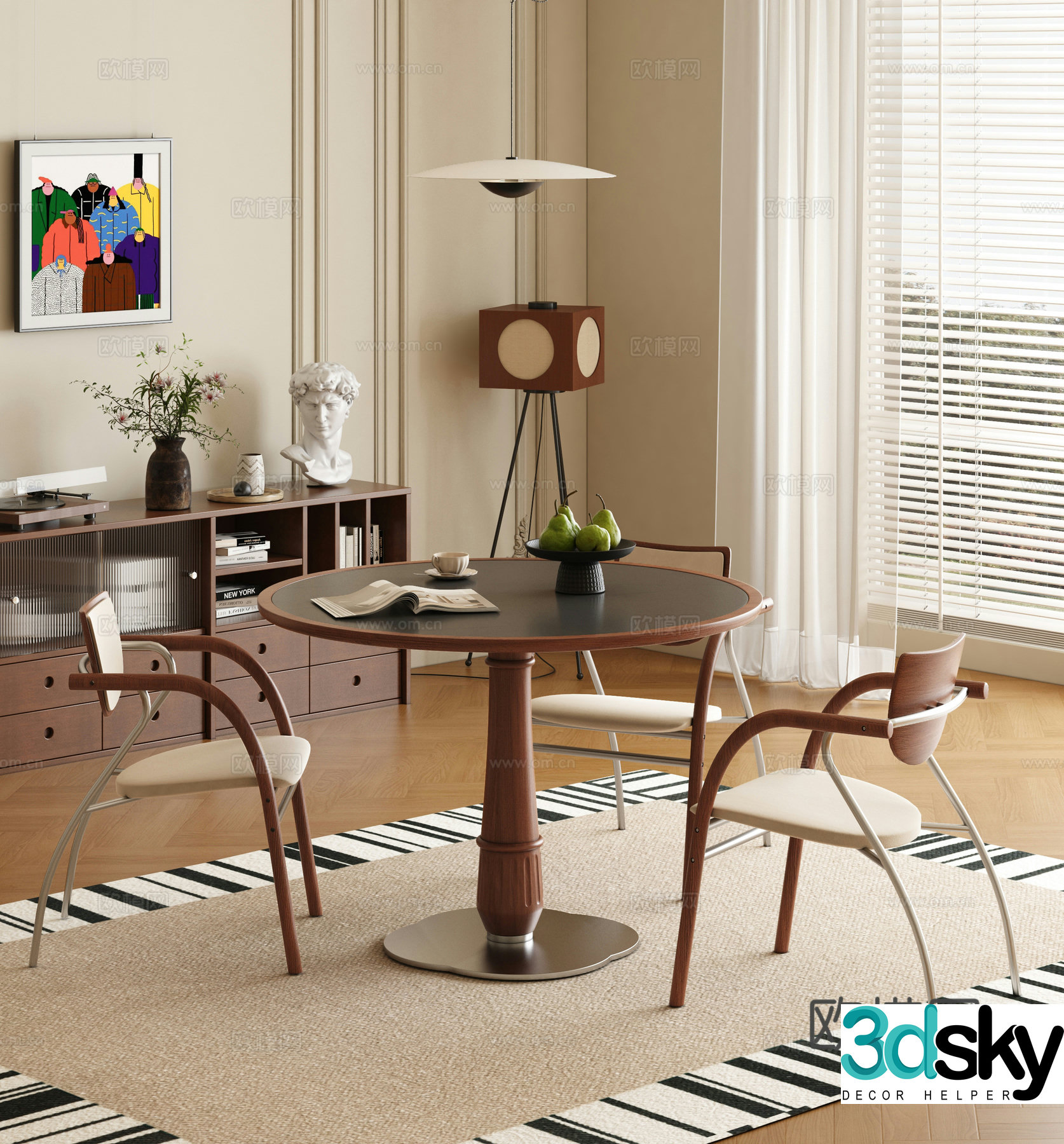 Medium vintage dining table and chairs Round dining table and chairs Medium style round dining table and chairs Solid wood round dining table and chairs Casual 3D model