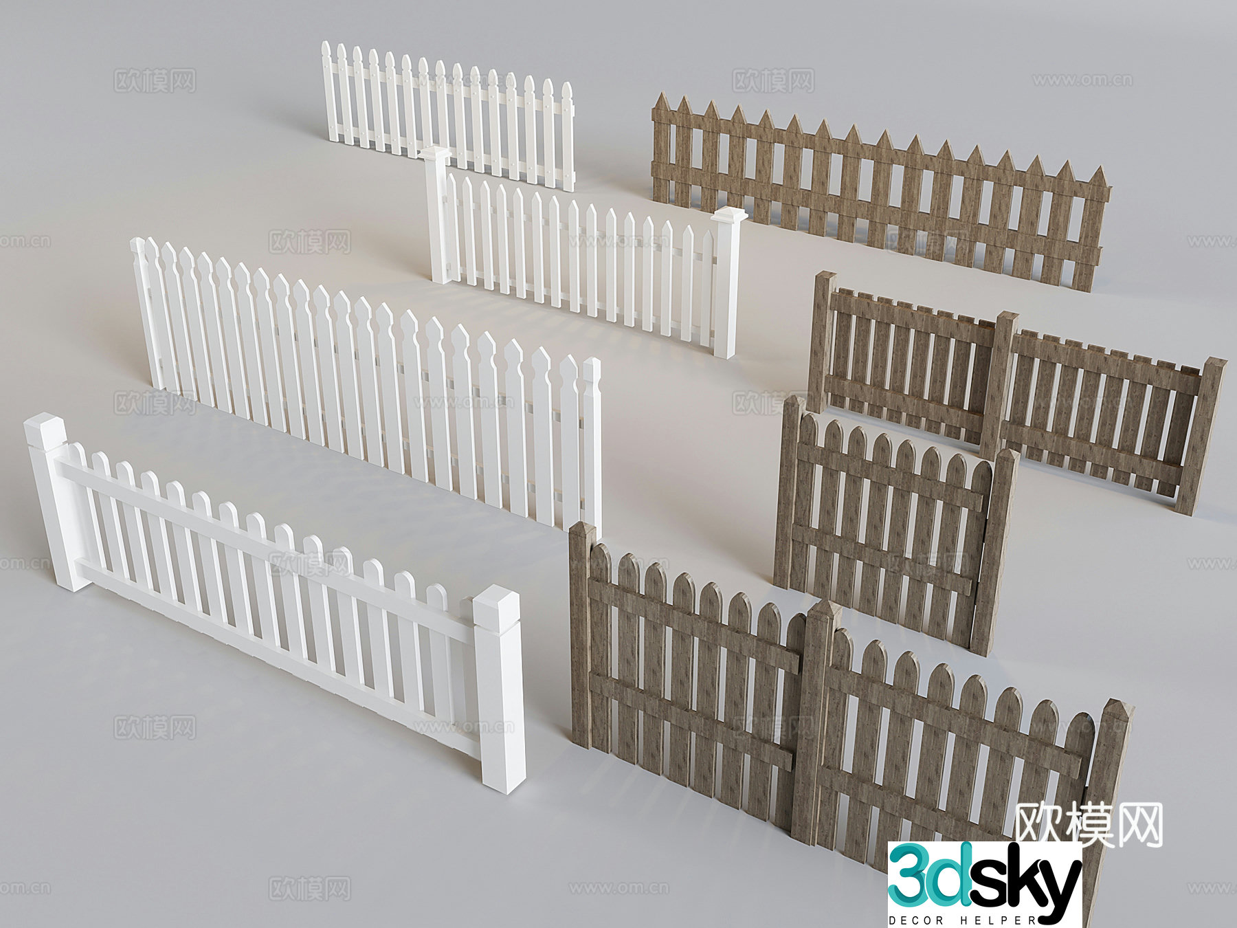 Cream solid wood railing fence fence partition guardrail garden fence 3d model