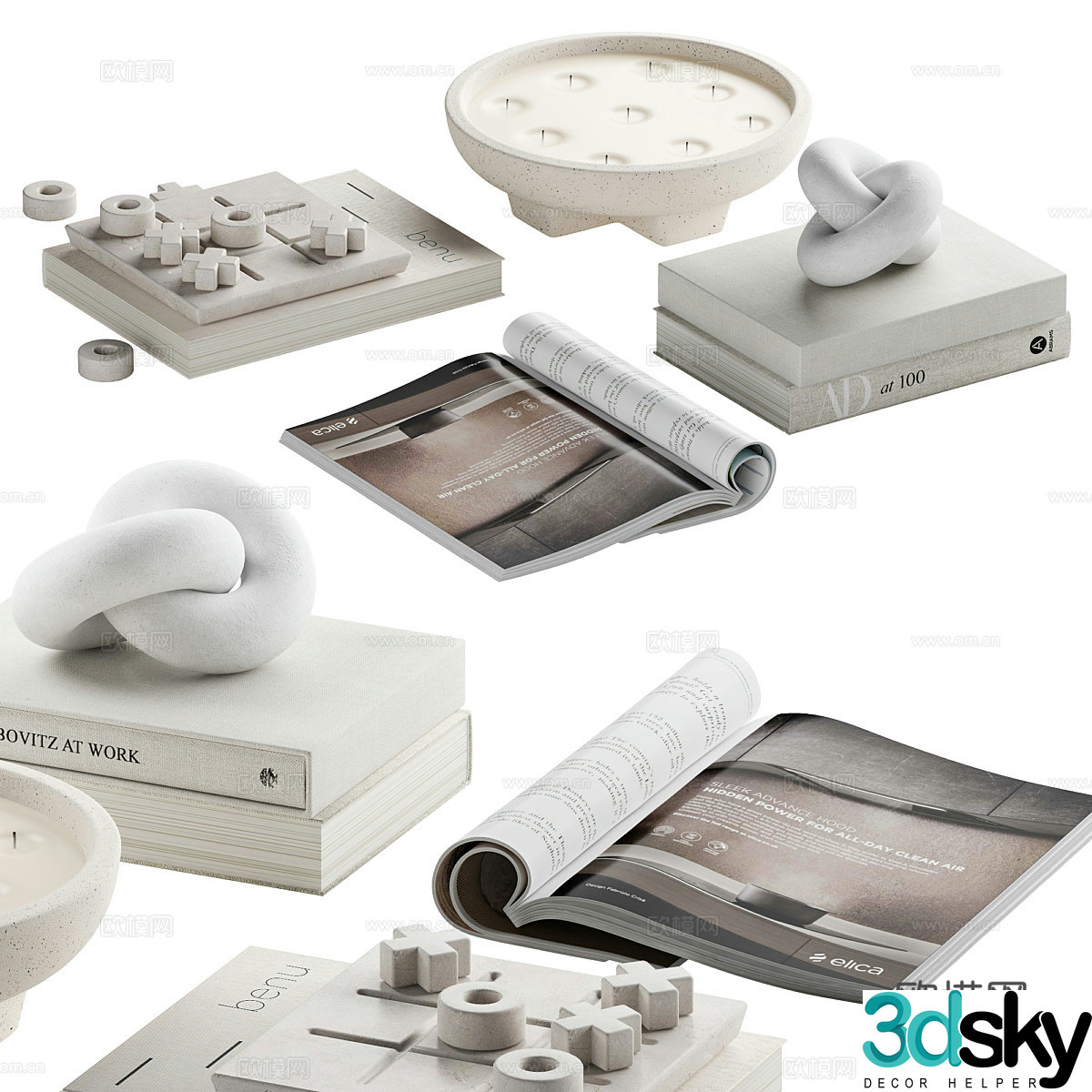 Modern book ornament combination 3d model