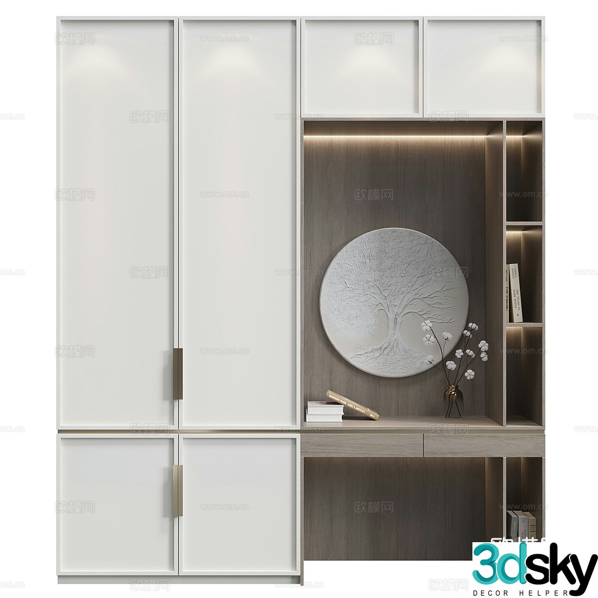 New Chinese wardrobe bookcase combination 3D model